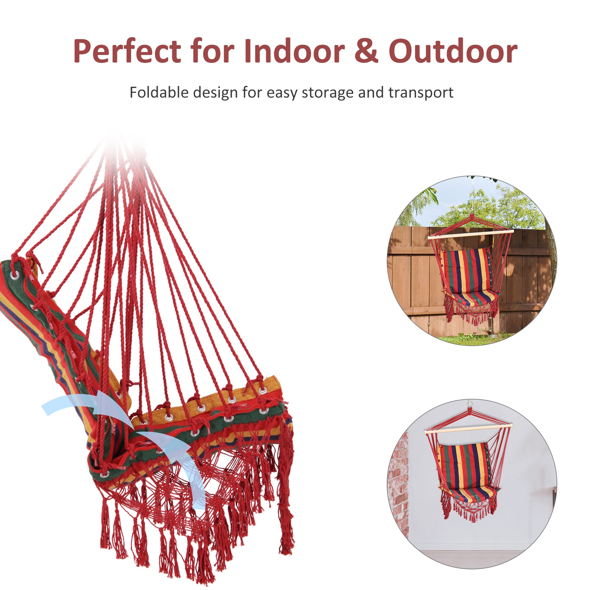 Hammock Chair Swing Hanging Seat Indoor Outdoor Cotton Polyester Multicolor