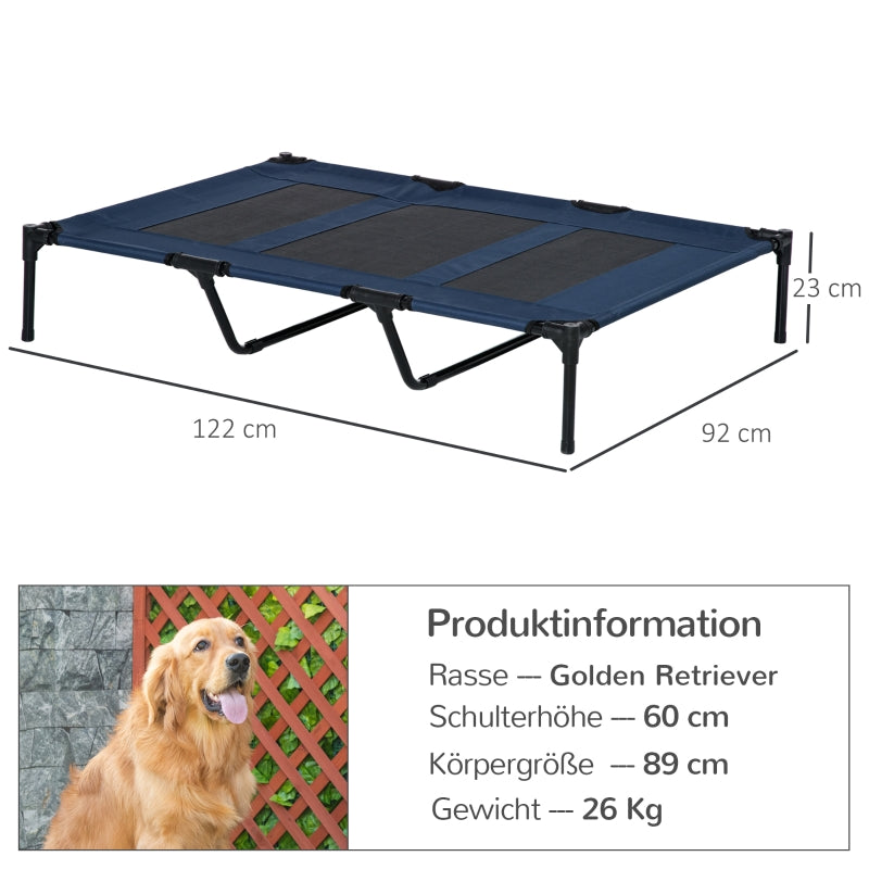 Foldable Dog Bed, Raised Outdoor Stand 122x92x23cm Blue & Black