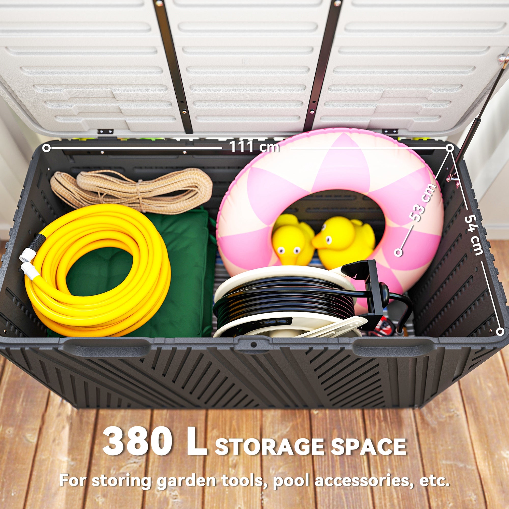 380L Outdoor Storage Box, Waterproof with Lockable Lid - Black