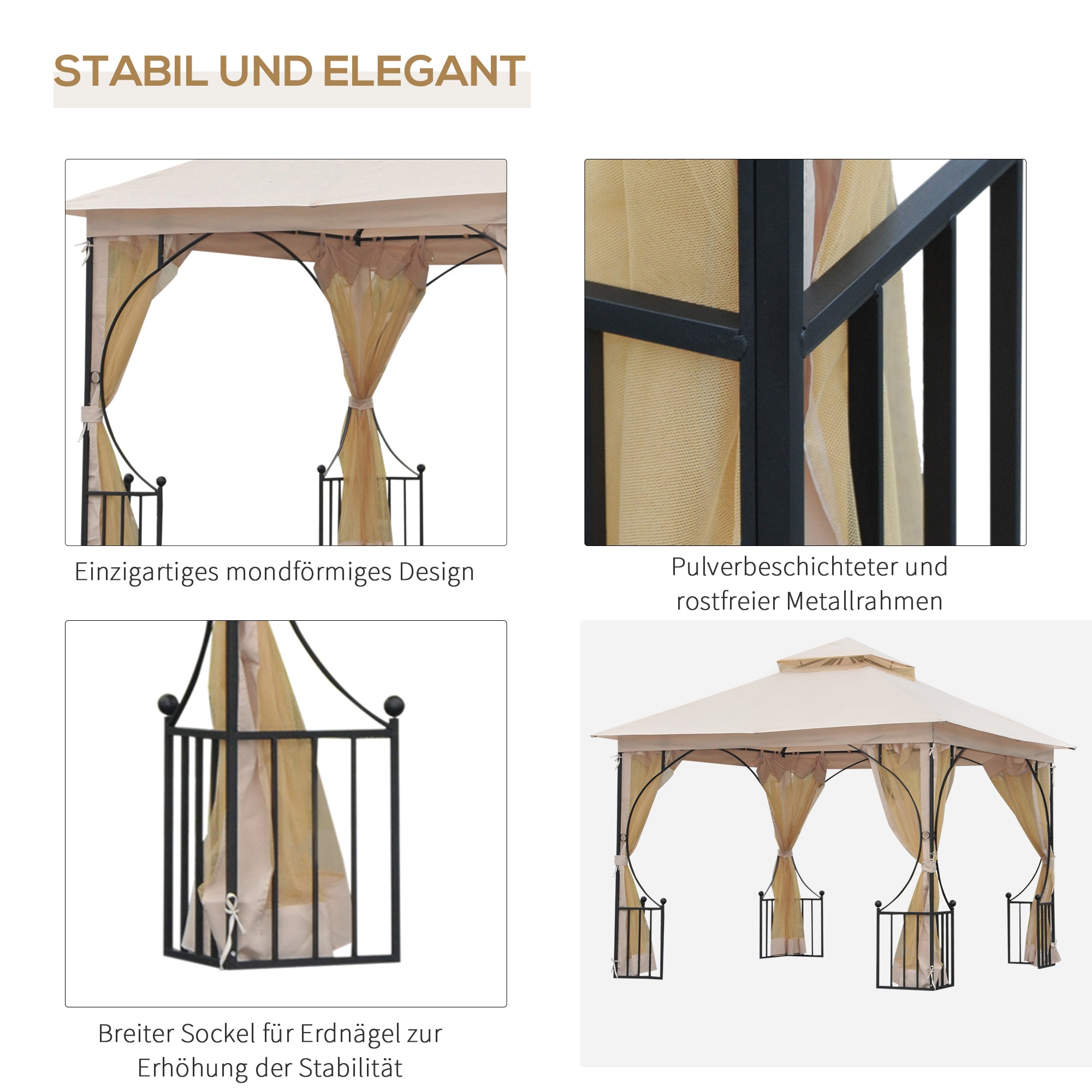 Garden Tent Double Roof Mosquito Net 295x295x275cm Polyester Beige/Black