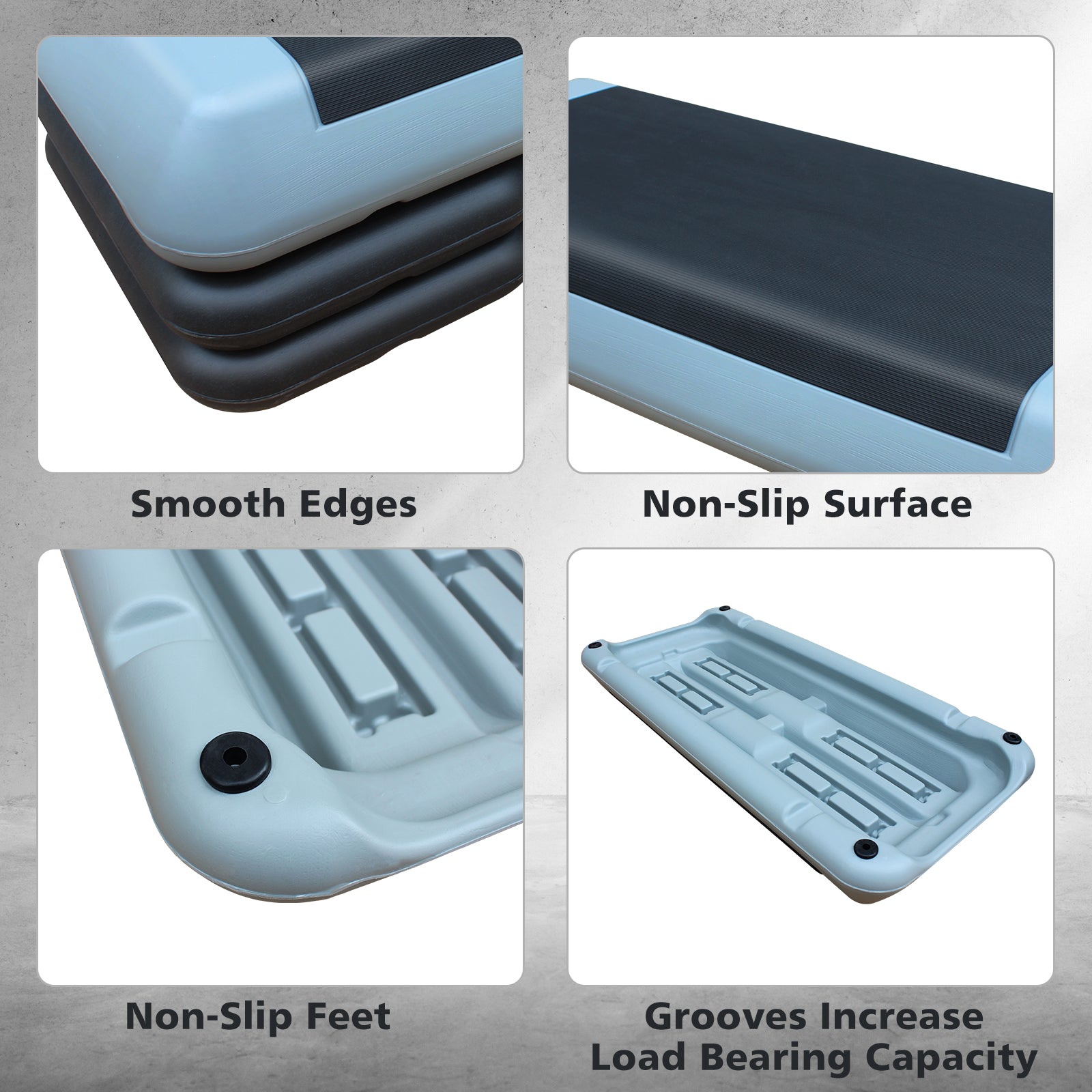 Adjustable Workout Aerobic Stepper, 76cm/28.5" with 4 Risers, Gray Black