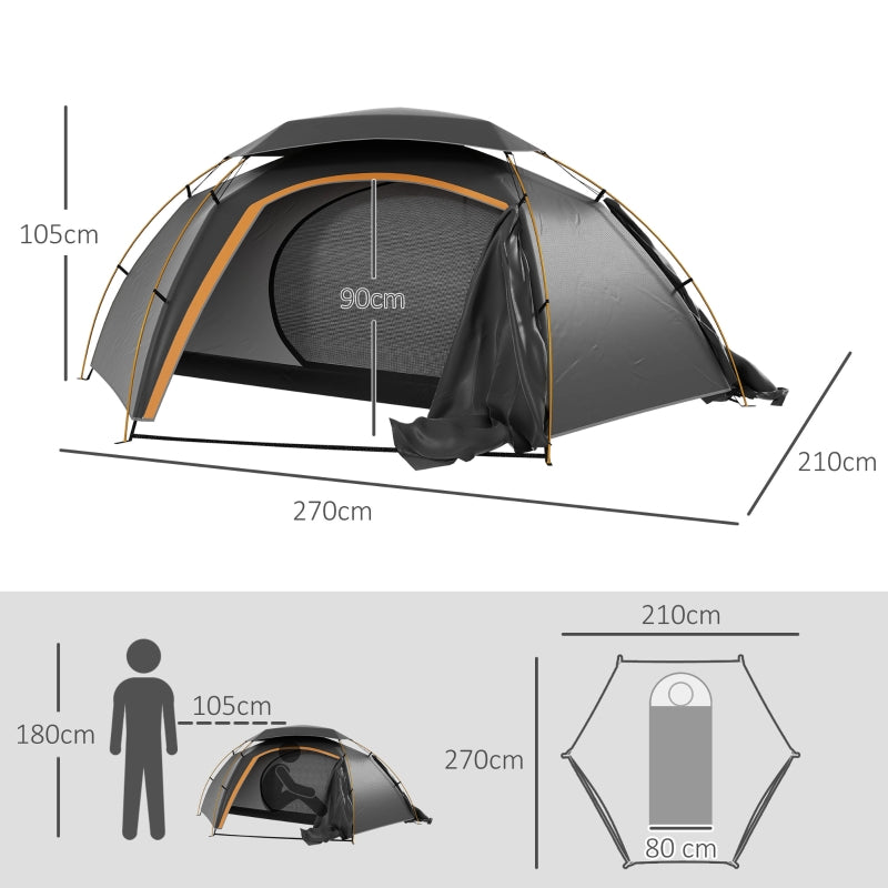 Aluminium Frame Dome Tent, 2000mm Waterproof 1-2 Man with Removable Rainfly, Grey