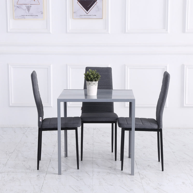 Modern Square Dining Table for 2-4 People with Glass Top & Metal Legs, Grey