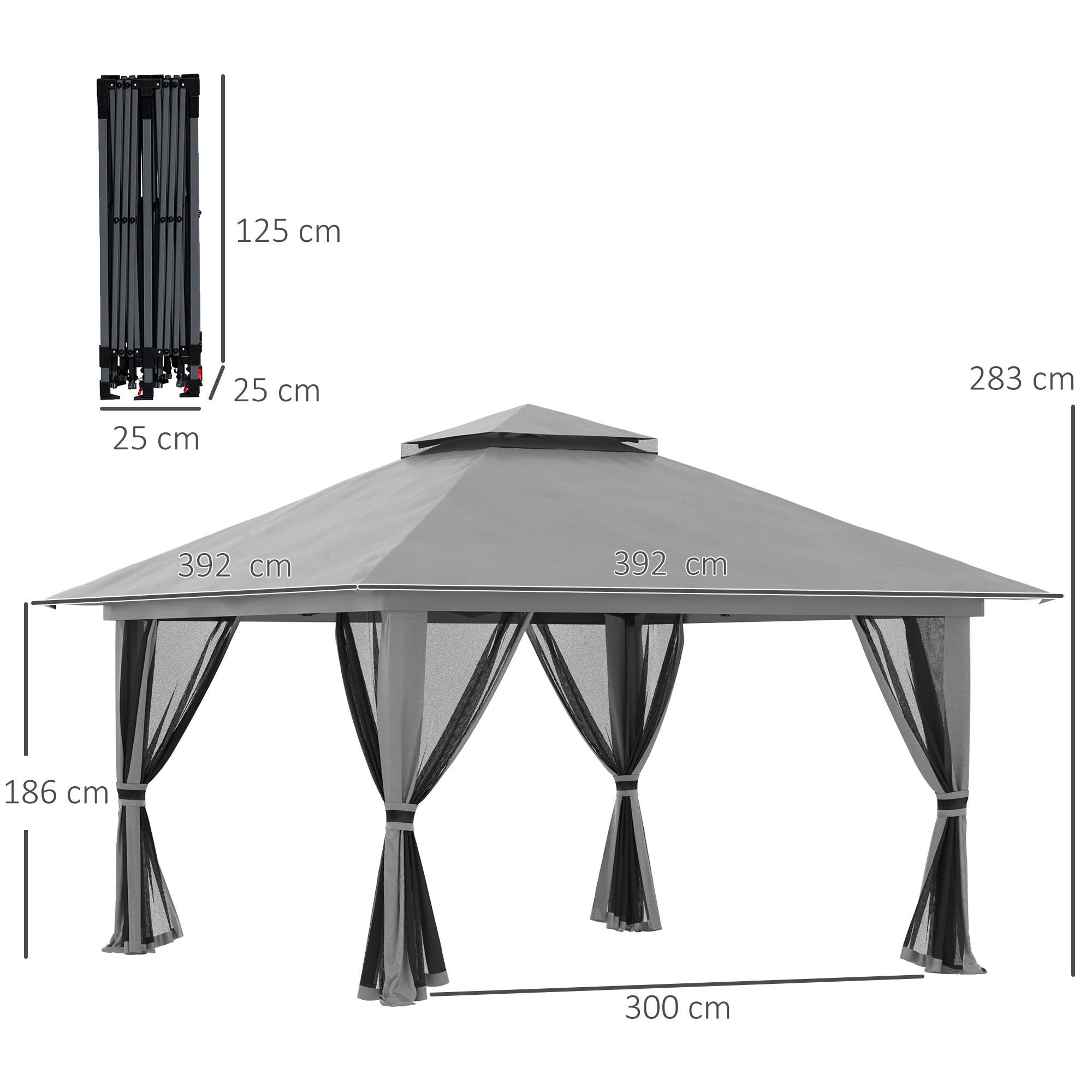 Folding Pavilion 4x4m Pop-Up Double Roof UV Protection Mesh Walls Dark Grey