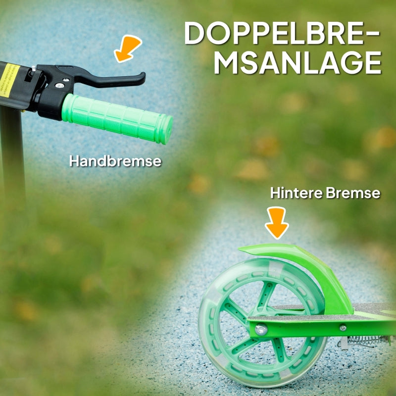 Children's Scooter with Double Brakes and Foldable Metal Frame, Green