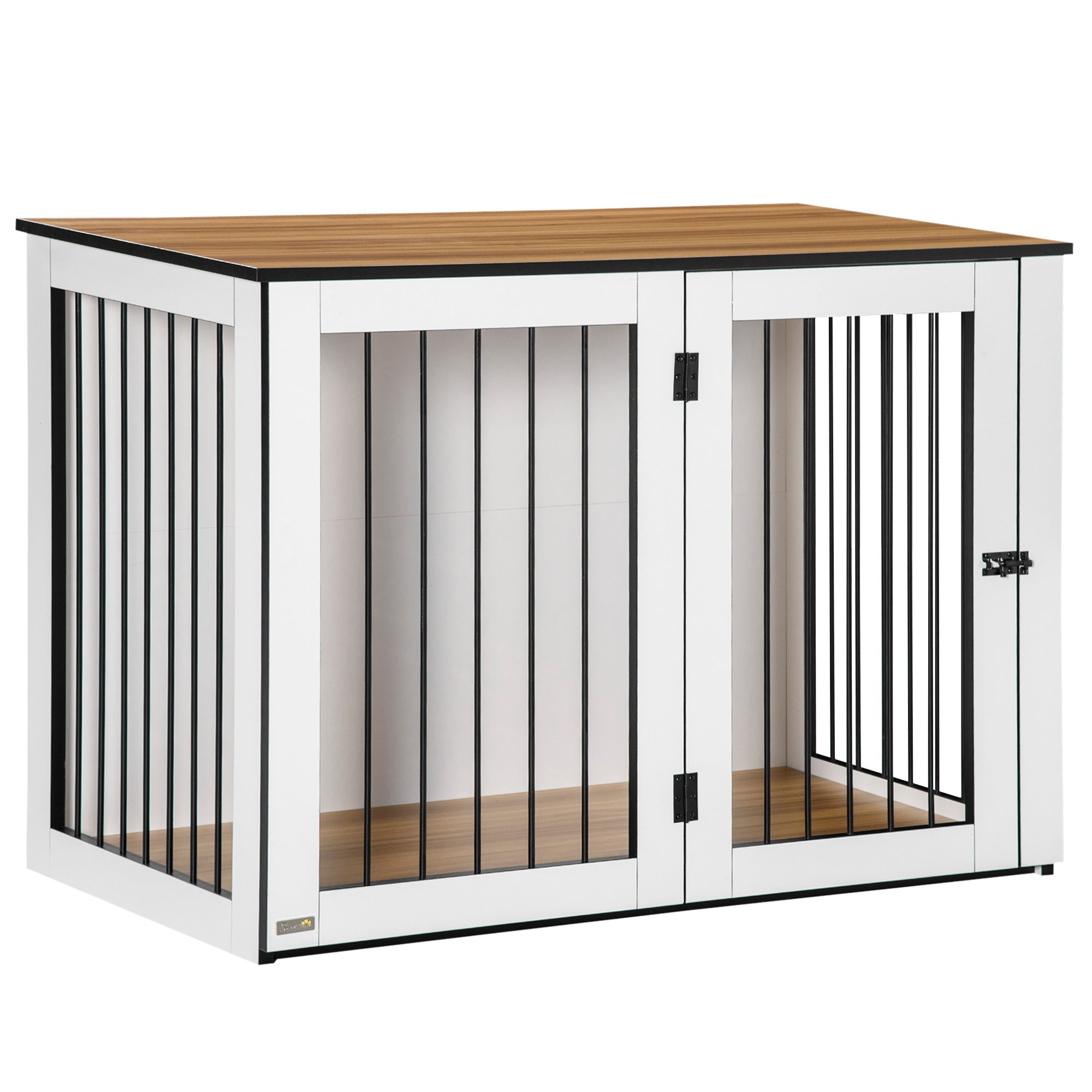 Indoor Dog Cage, Lockable Doors, Chipboard, Dark Walnut + White