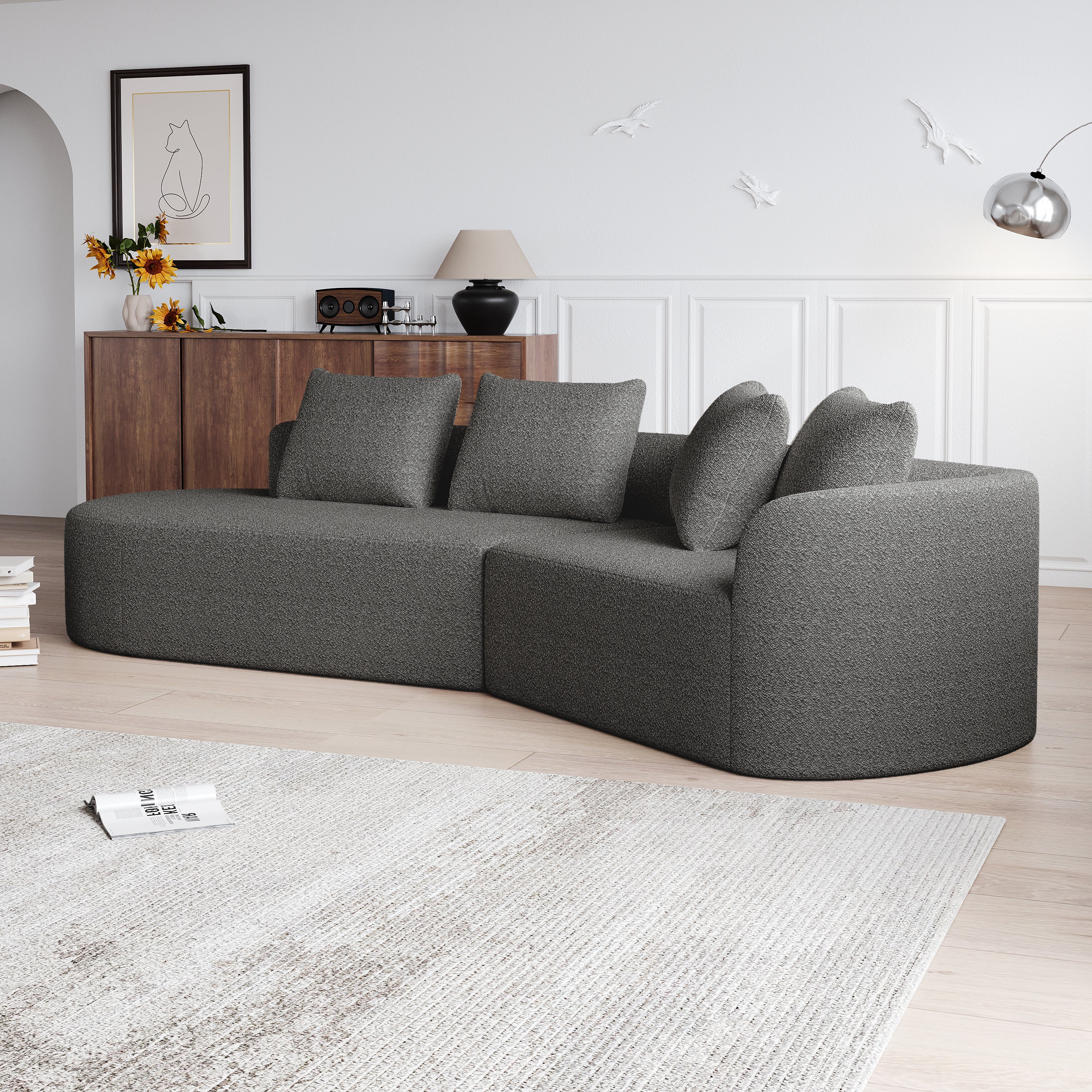 Chenille Sofa, Modern Oversized Corner, 4-Seater, Deep & Wide Seat, Cloud, Chenille