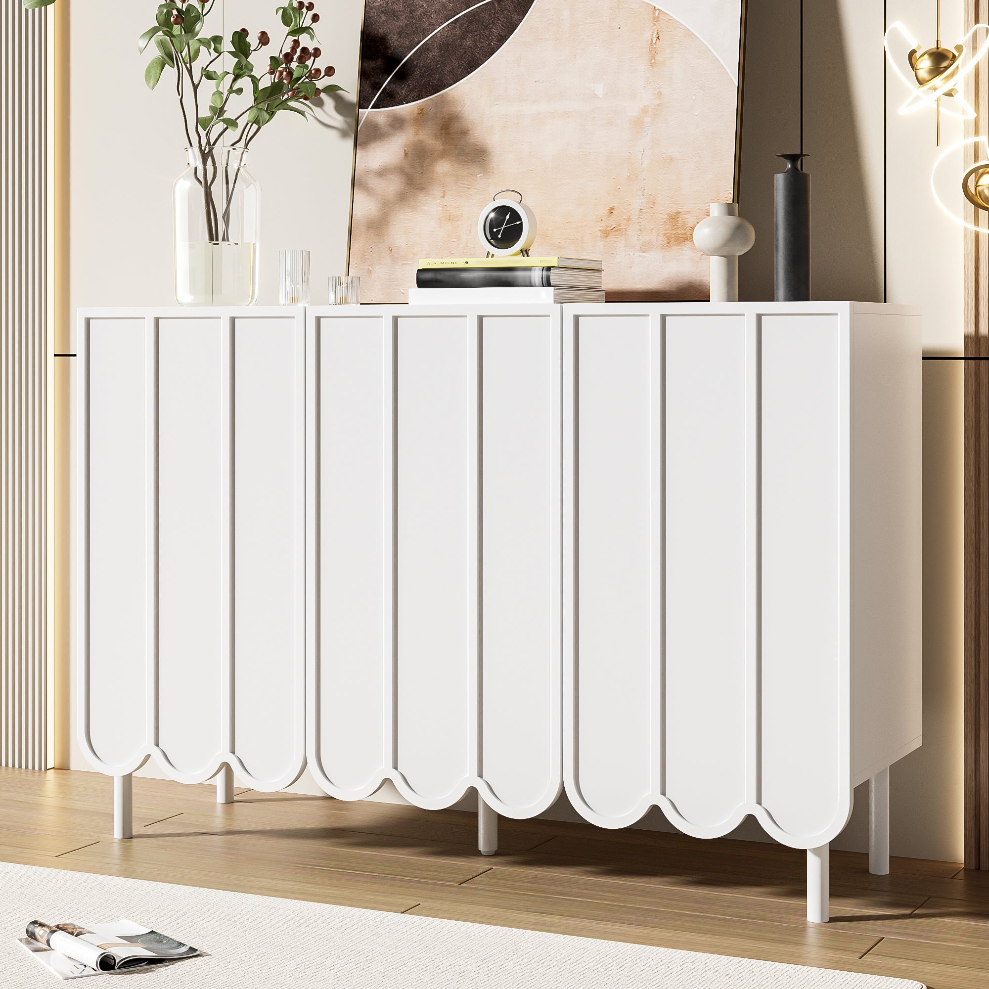 Sideboard, Wave Doors, Handleless, Adjustable Shelves, White