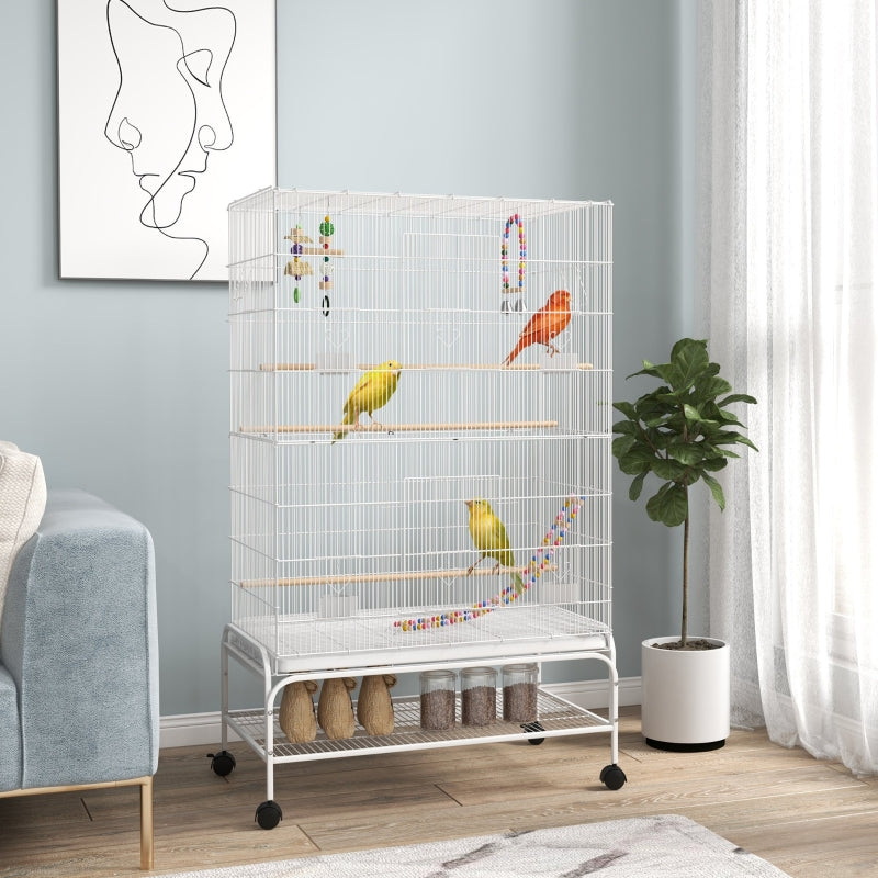 Bird Cage with Stand, Toys, Accessories for Canaries, Finches, White
