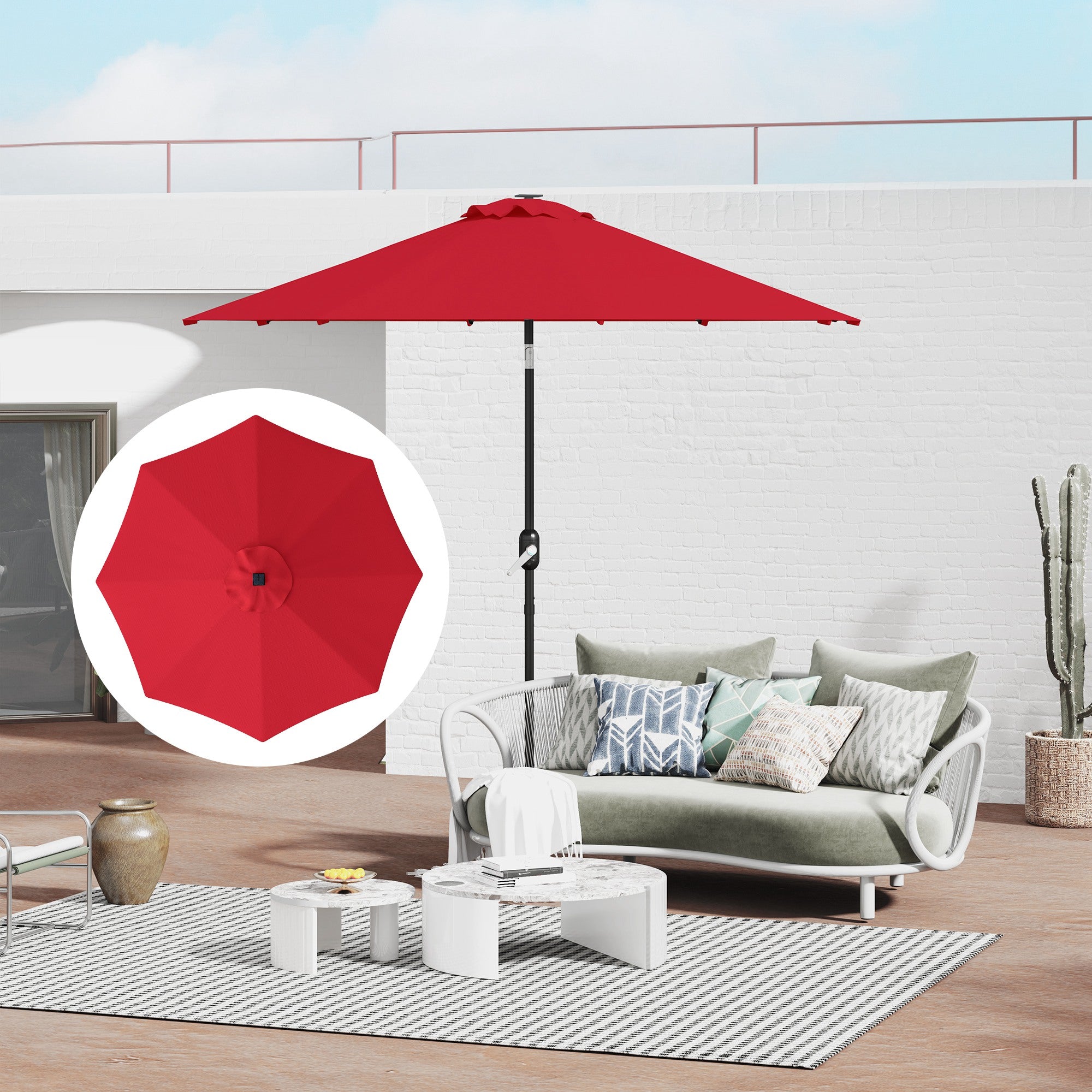 3m Replacement Parasol Canopy, UPF 50+, Top Vent, 8 Ribs, Red Polyester