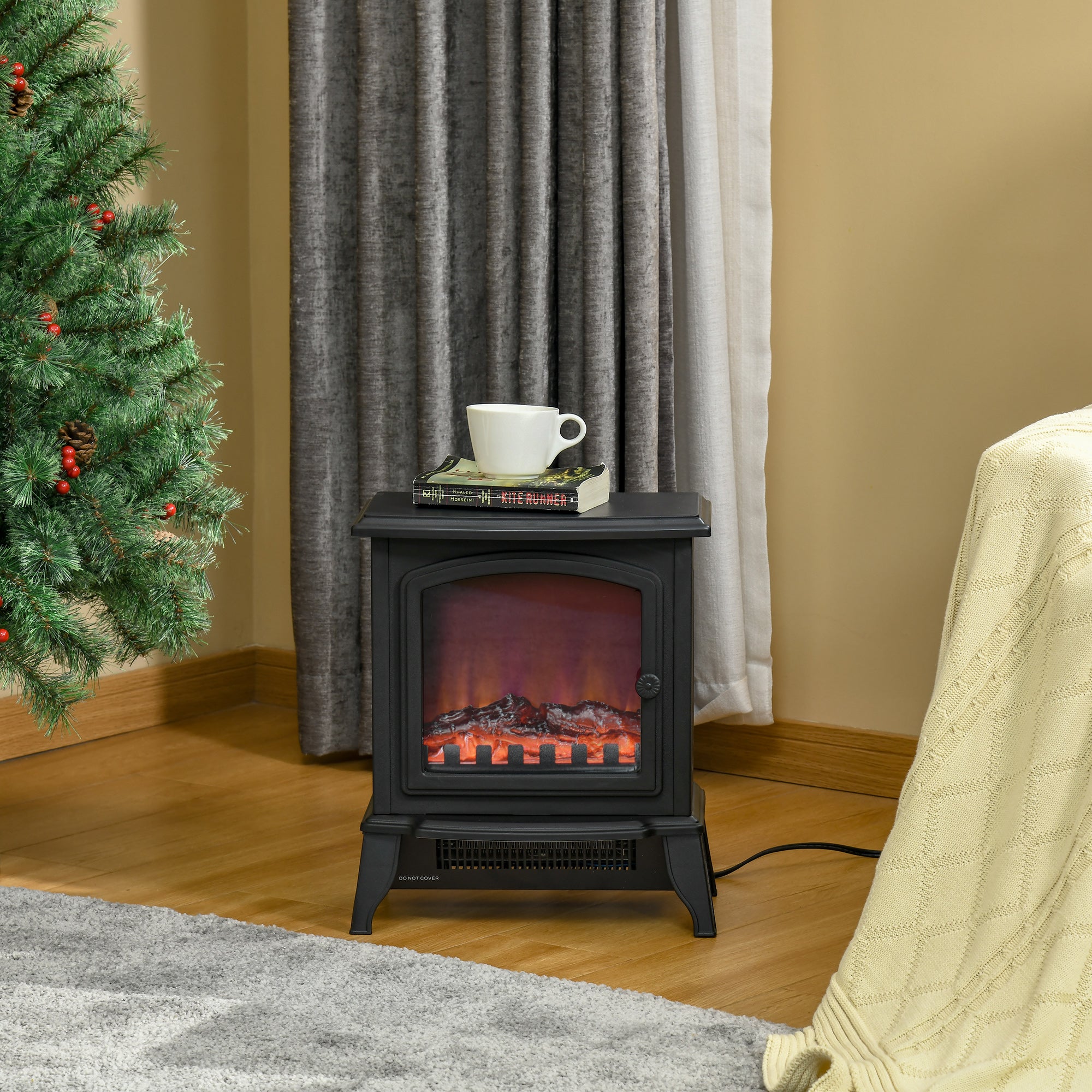Electric Fireplace, LED Flame Effect, 2000W, Metal, Black