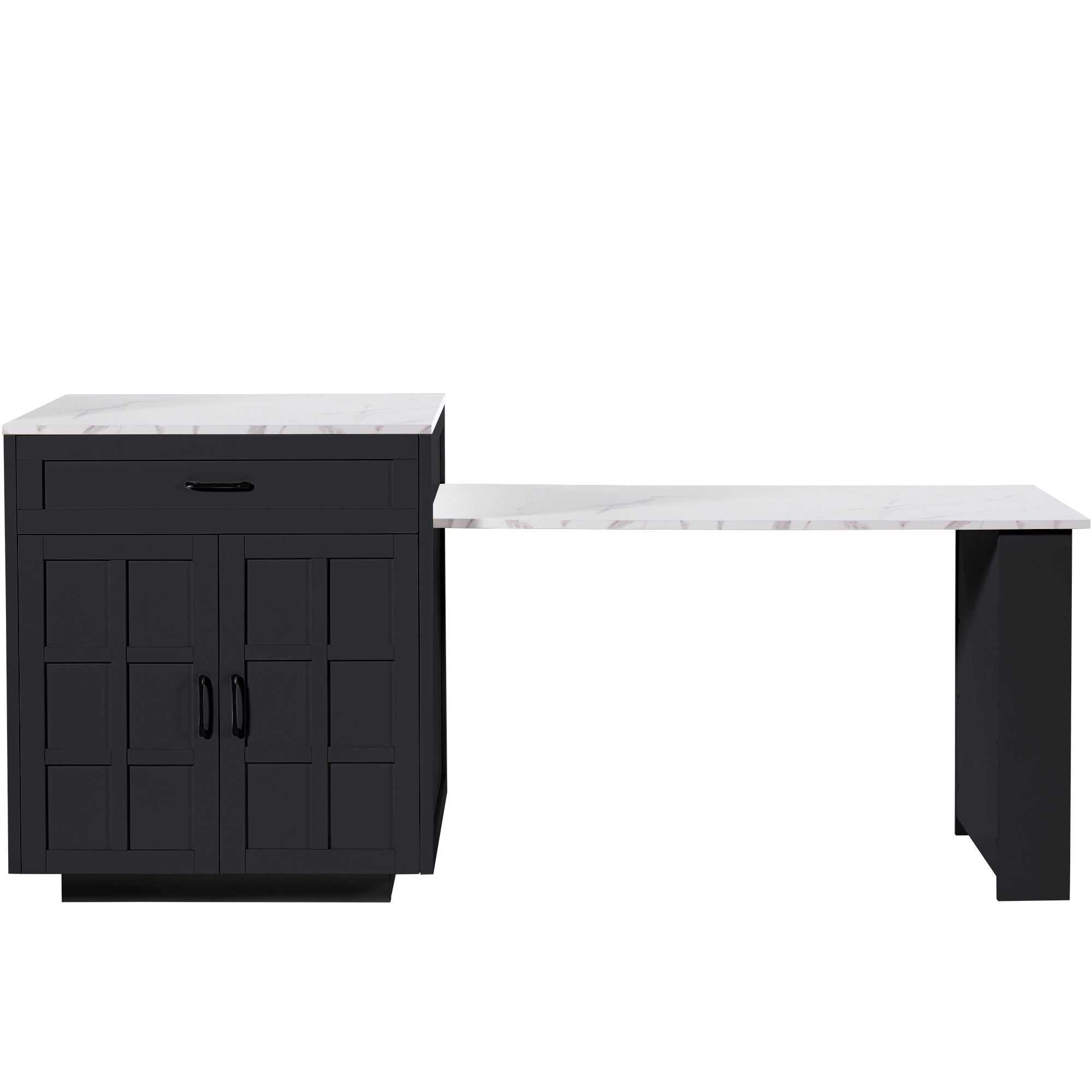 Extendable Bar Table Kitchen Island with Storage, 2 Drawers & Shelves - Black