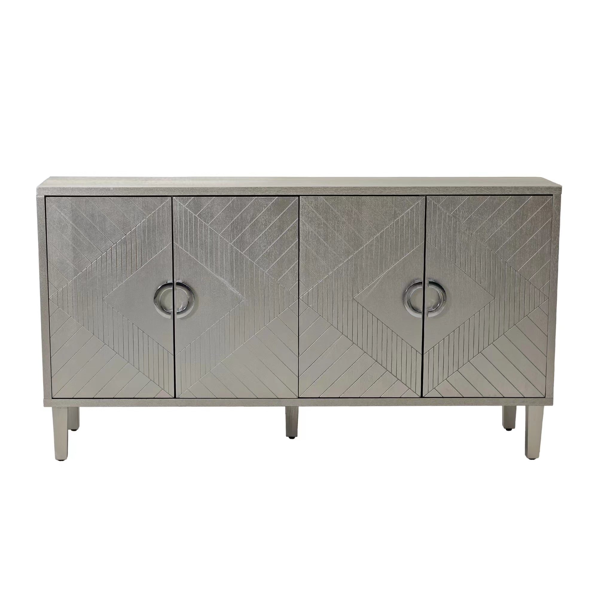 Storage Cabinet, 152CM 4-Door with Pine Legs, MDF Champagne