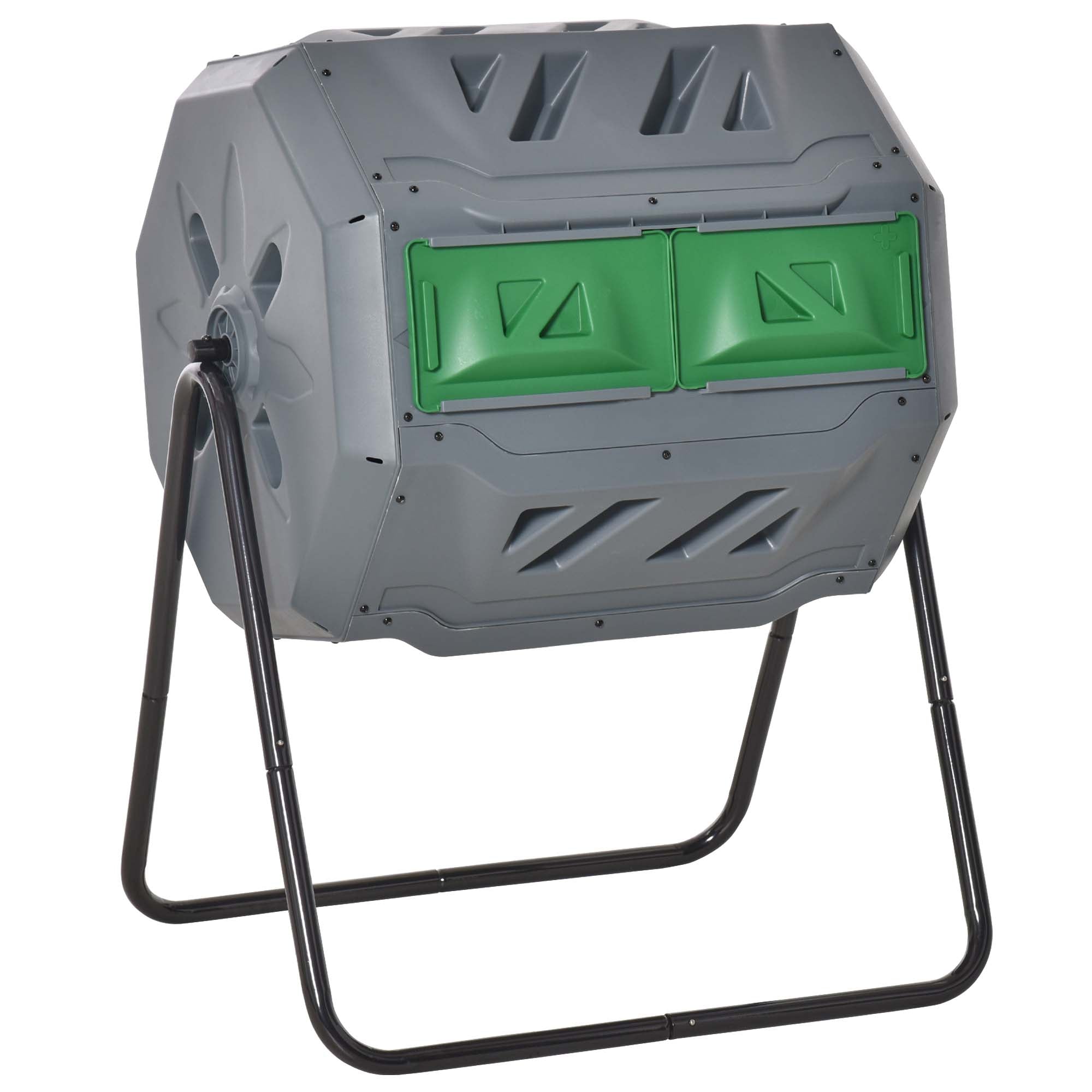 Drum Composter, 160L 2 Chambers Rotating Rapid, Grey