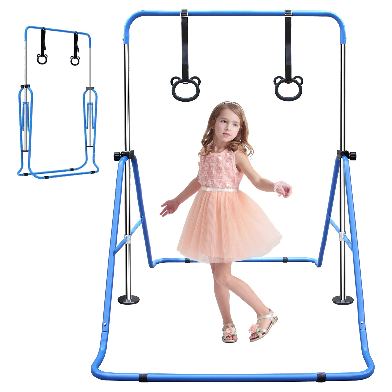 Expandable Gymnastics Bar, Height Adjustable Folding Junior Training, Blue