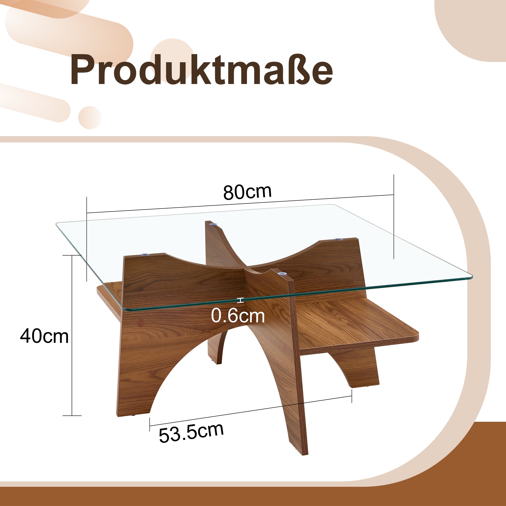Side Table/Coffee Table, Square 80 cm MDF Legs, Walnut Wood Finish