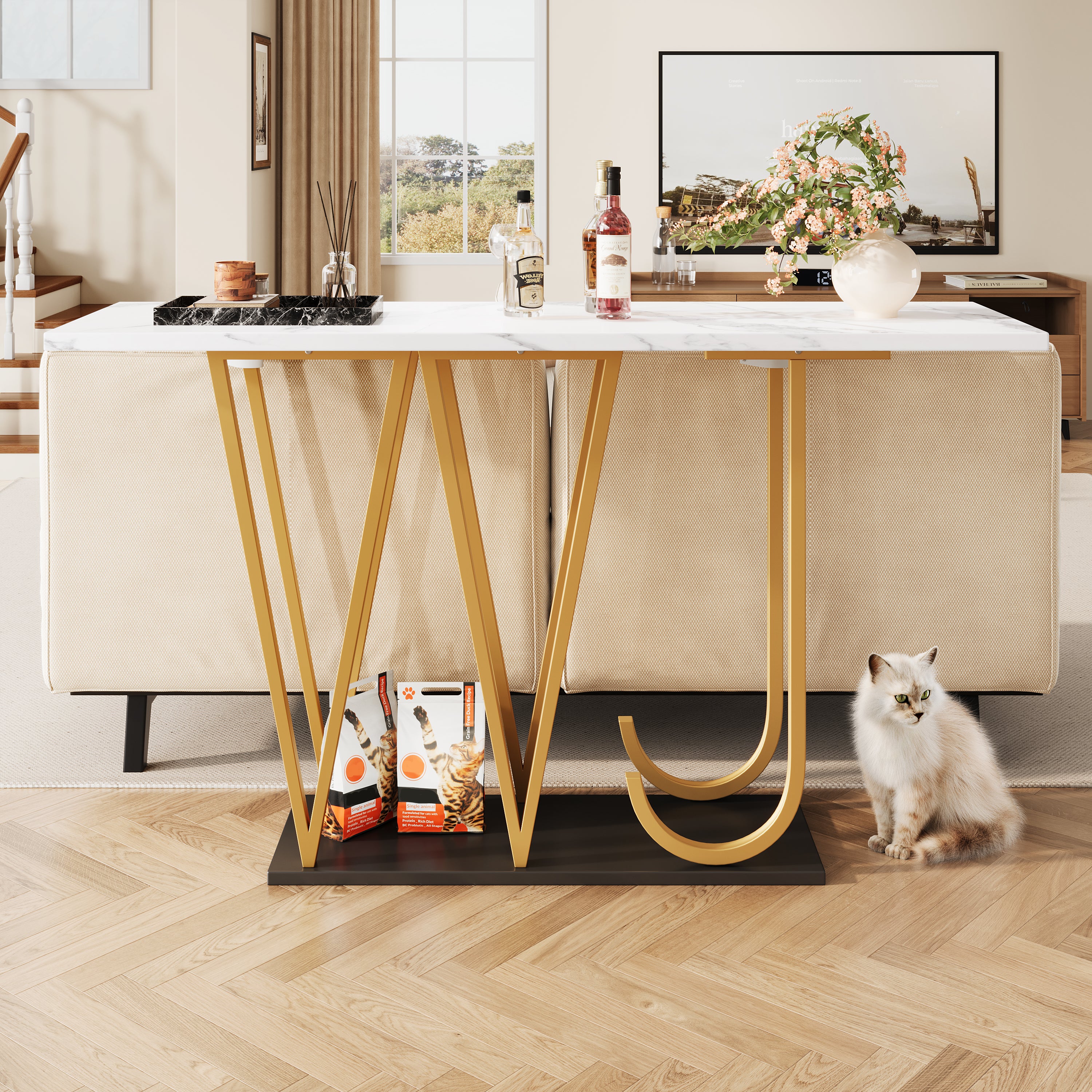 Hallway Table Multi-use 120x80cm Wooden Marble Look