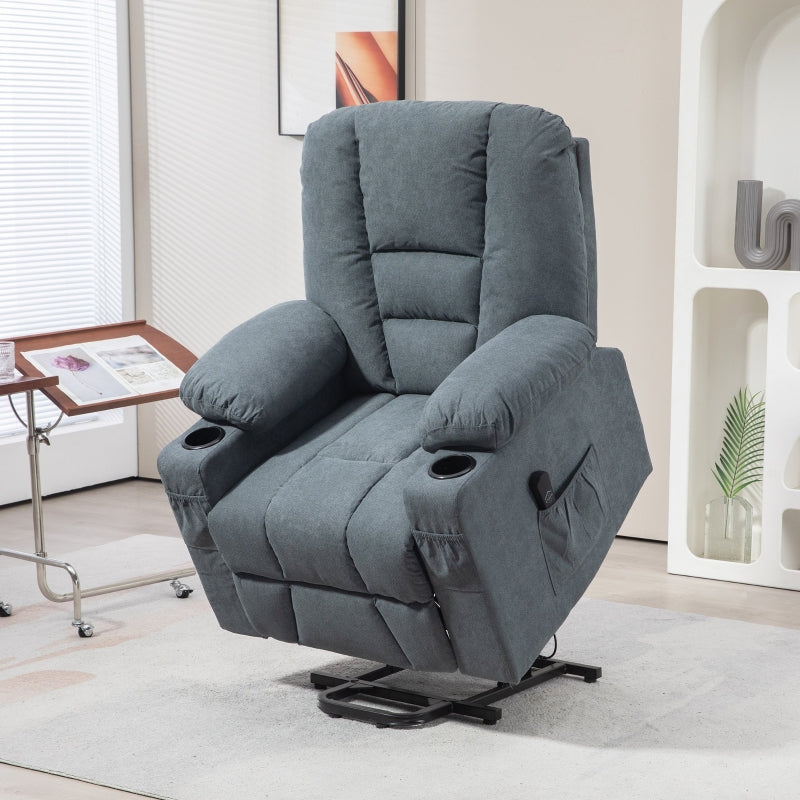 Oversized Riser and Recliner Chair, Fabric Upholstered Lift Chair with Remote Control and Cup Holder, Grey