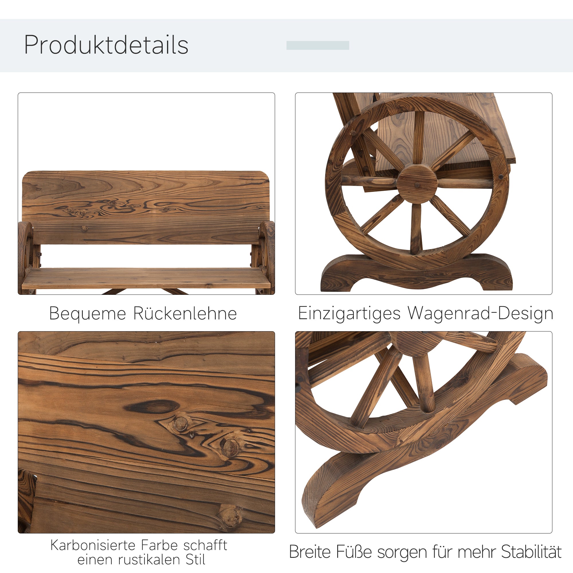 Garden Bench 2-Seater Rustic Wagon Wheel Design Solid Wood Brown