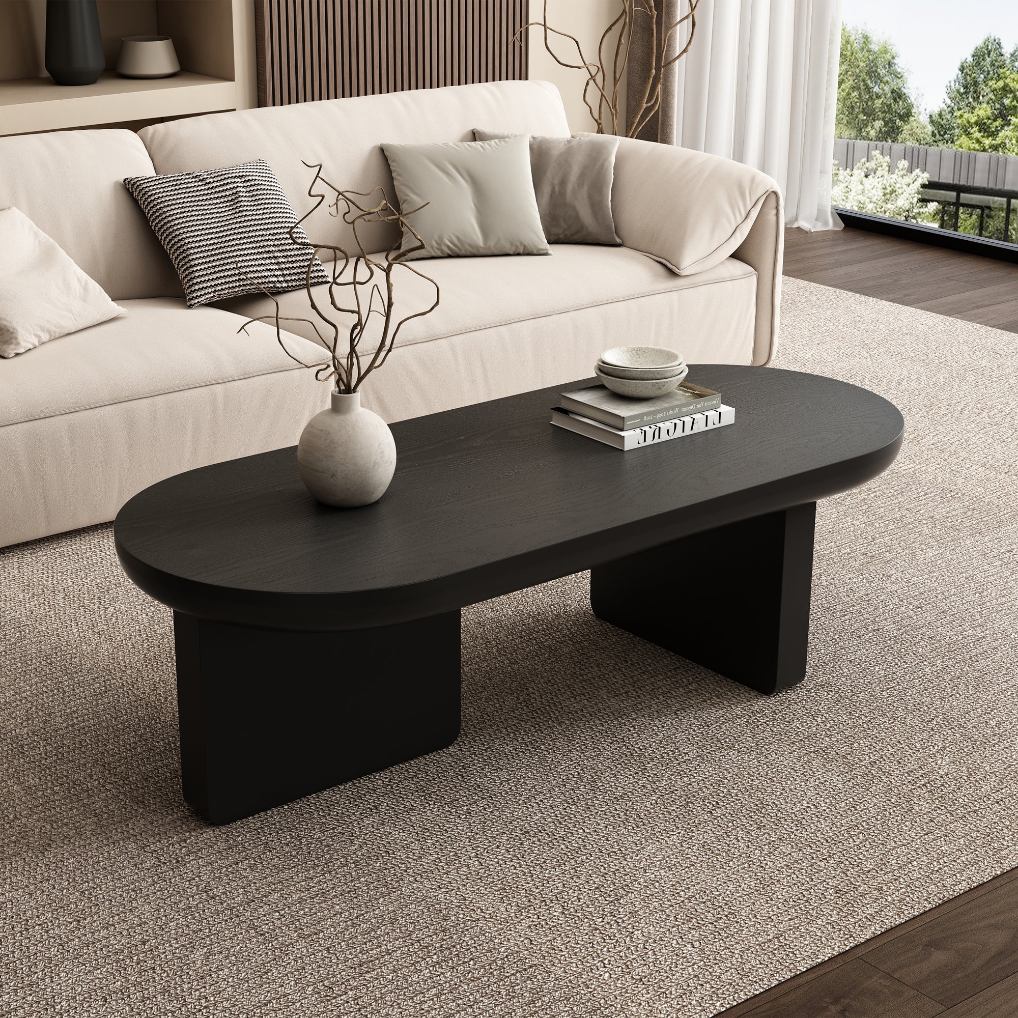 Coffee Table Oval Modern Minimalist Spray-Painted MDF Black