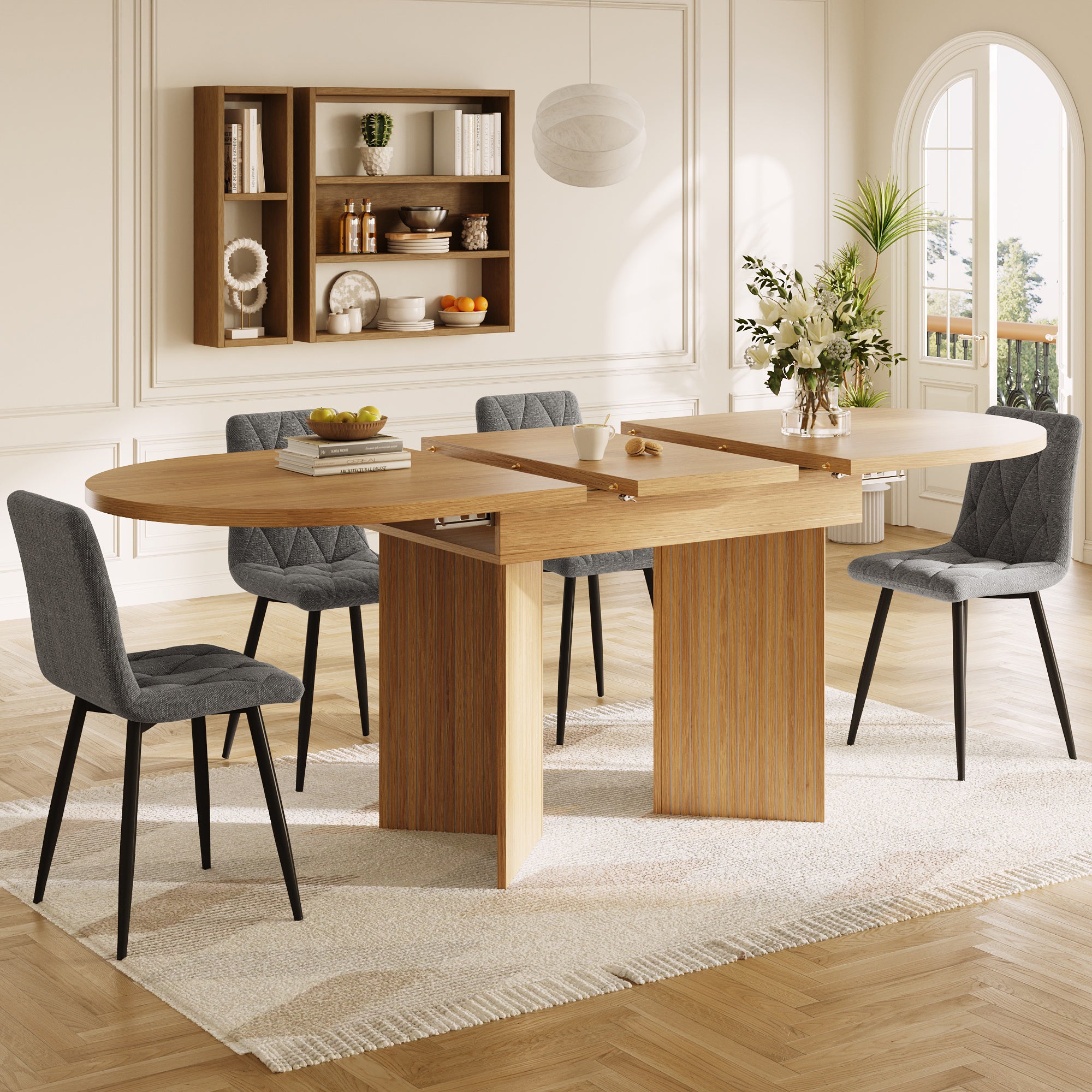 Extendable Dining Table with Internal Extension Leaves, 120-160 x 80 cm, Natural Wood