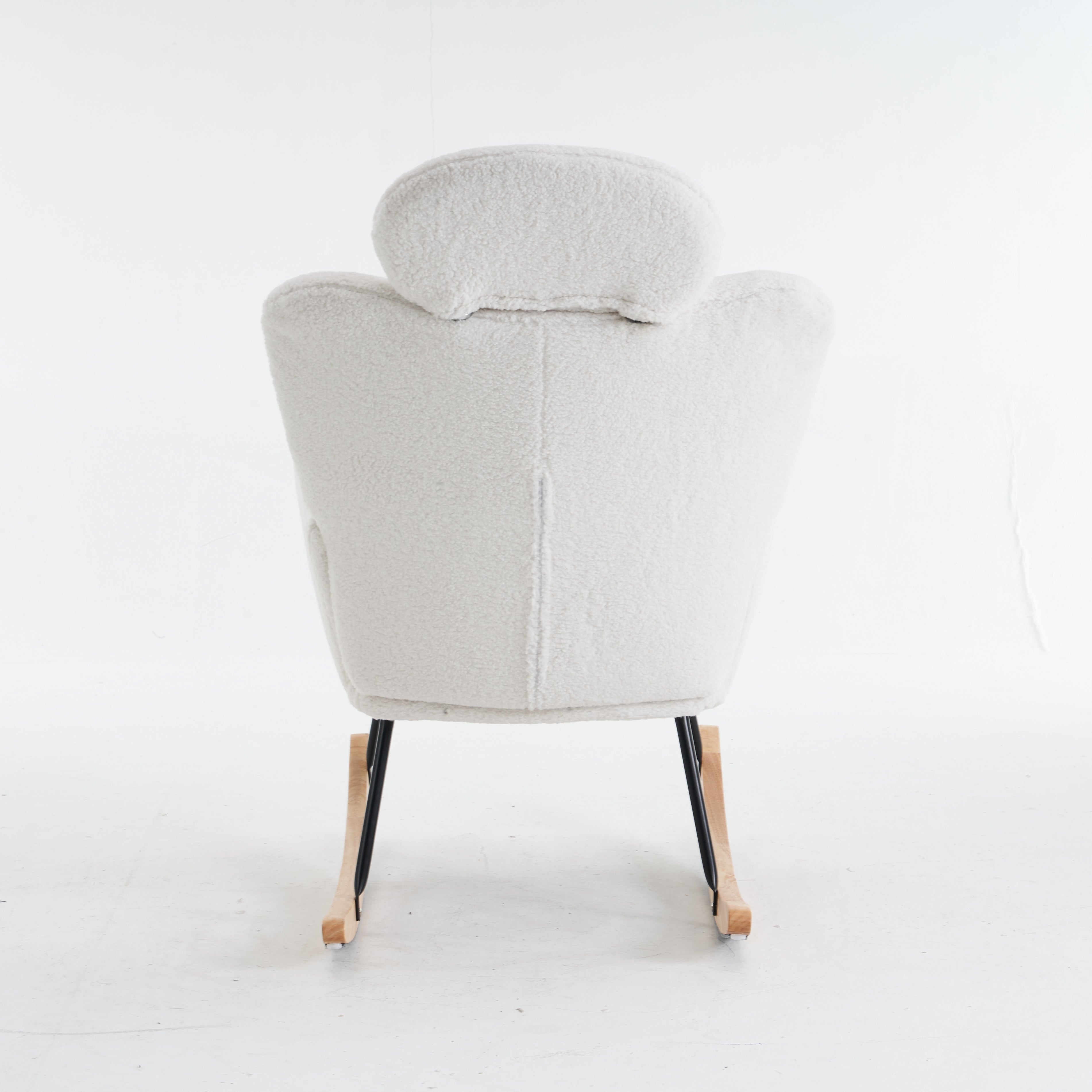Teddy Fabric Rocking Chair, Tufted Upholstered with Headrest and Foldable Footrest, Ivory White