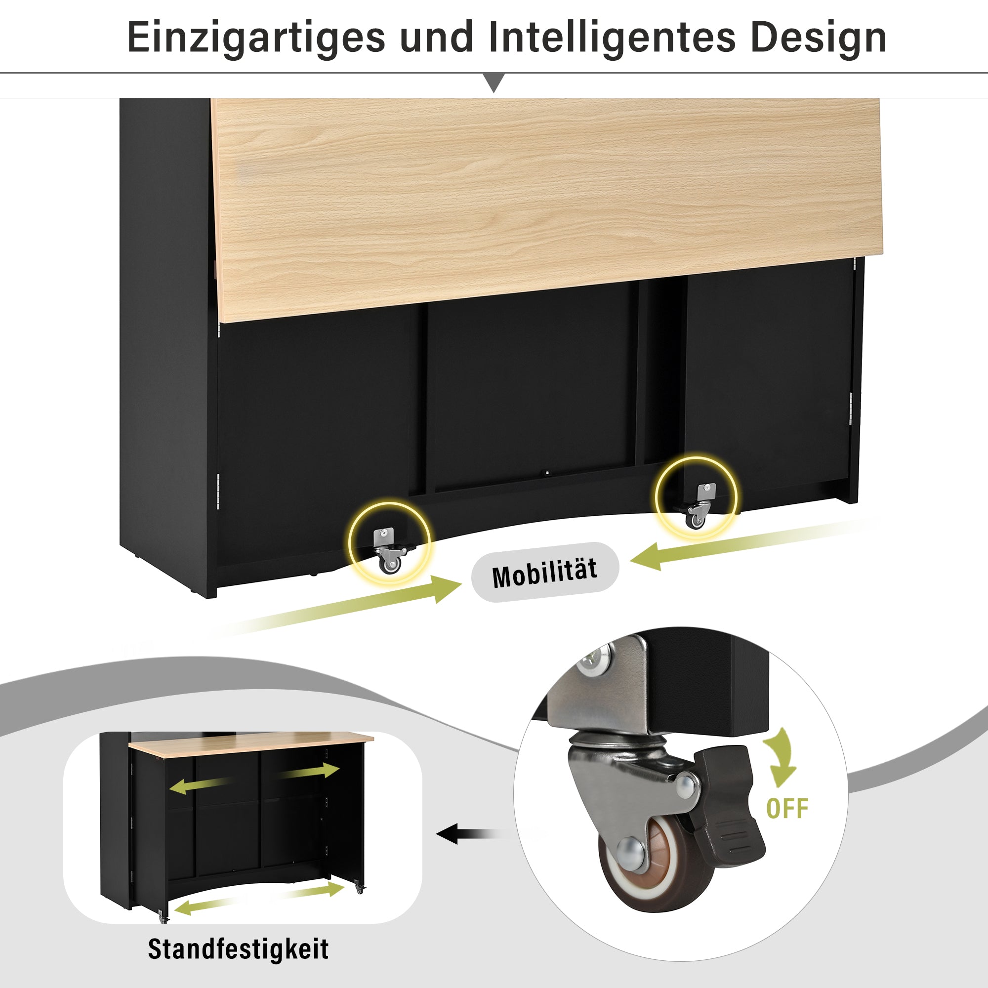 Kitchen Island Sideboard Extendable Dining Area Ample Storage Black