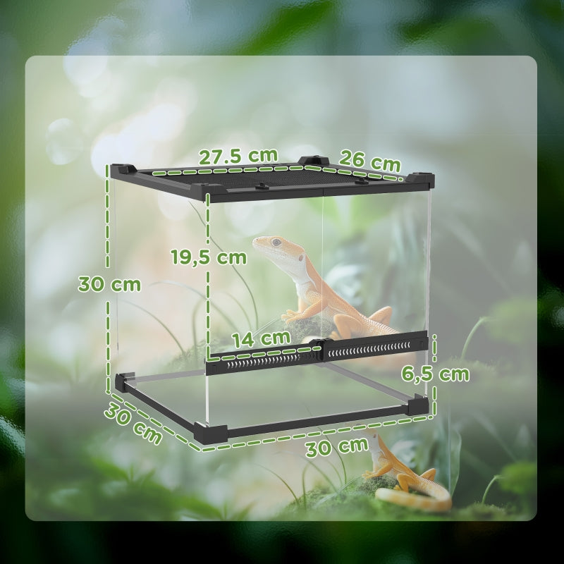 Glass Terrarium, Raised Waterproof Base with Button Lock, for Reptiles