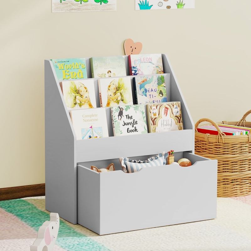 Bookcase for Kids with Shelves and Drawer, Grey