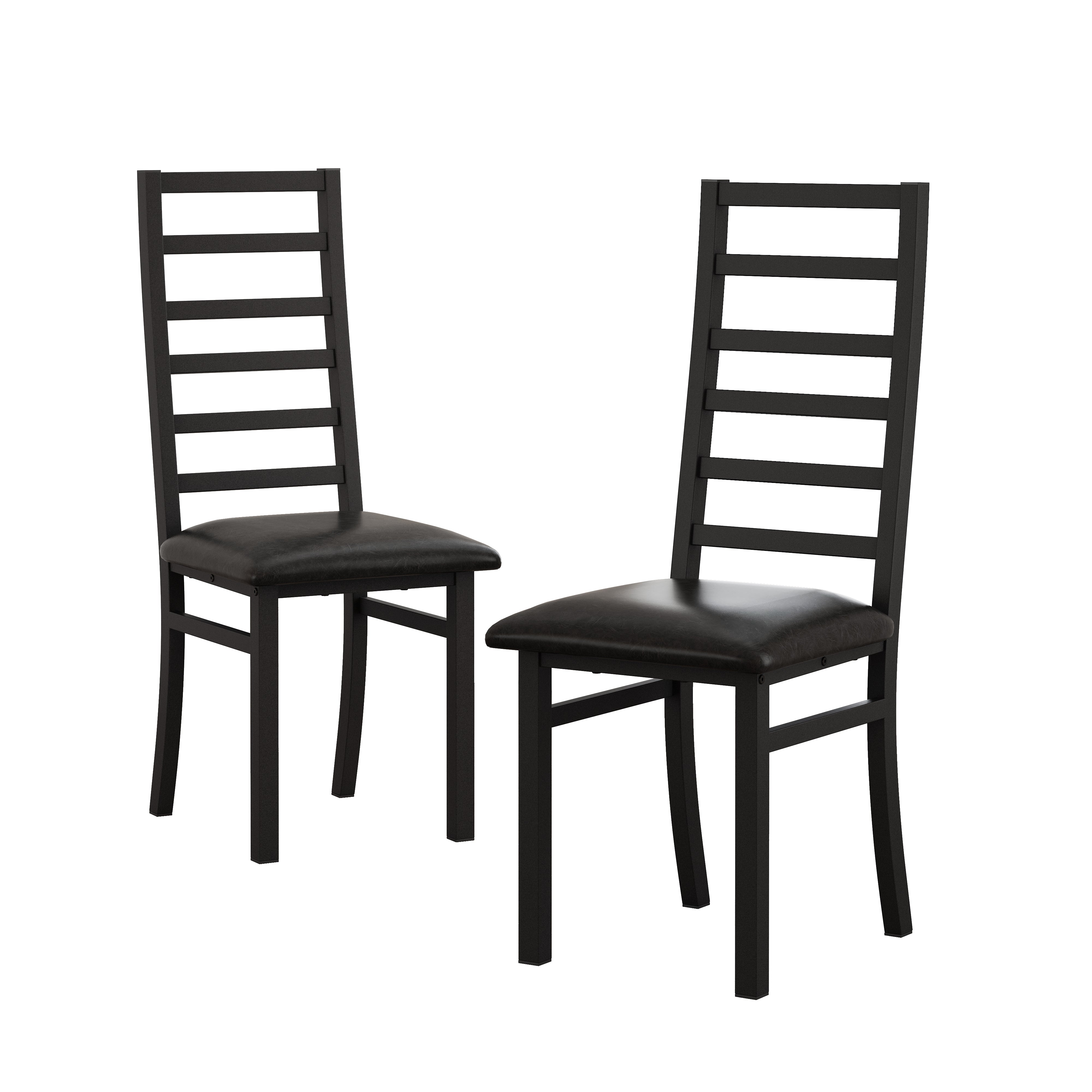 Metal Dining Chairs (2 pcs), High Back Armless, Steel Legs, PU Leather, Black