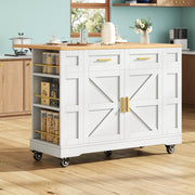 Kitchen Island Extendable Dining Table Storage Wood Grain - White