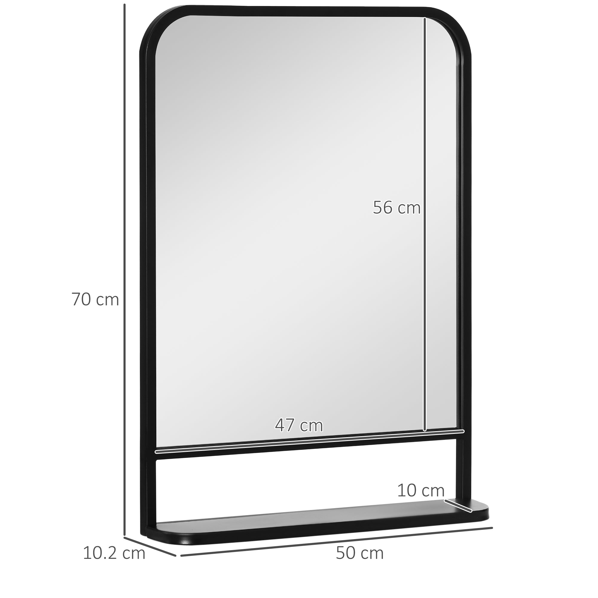 Wall Mirror with Shelf 70x50cm Modern Rectangular, Black