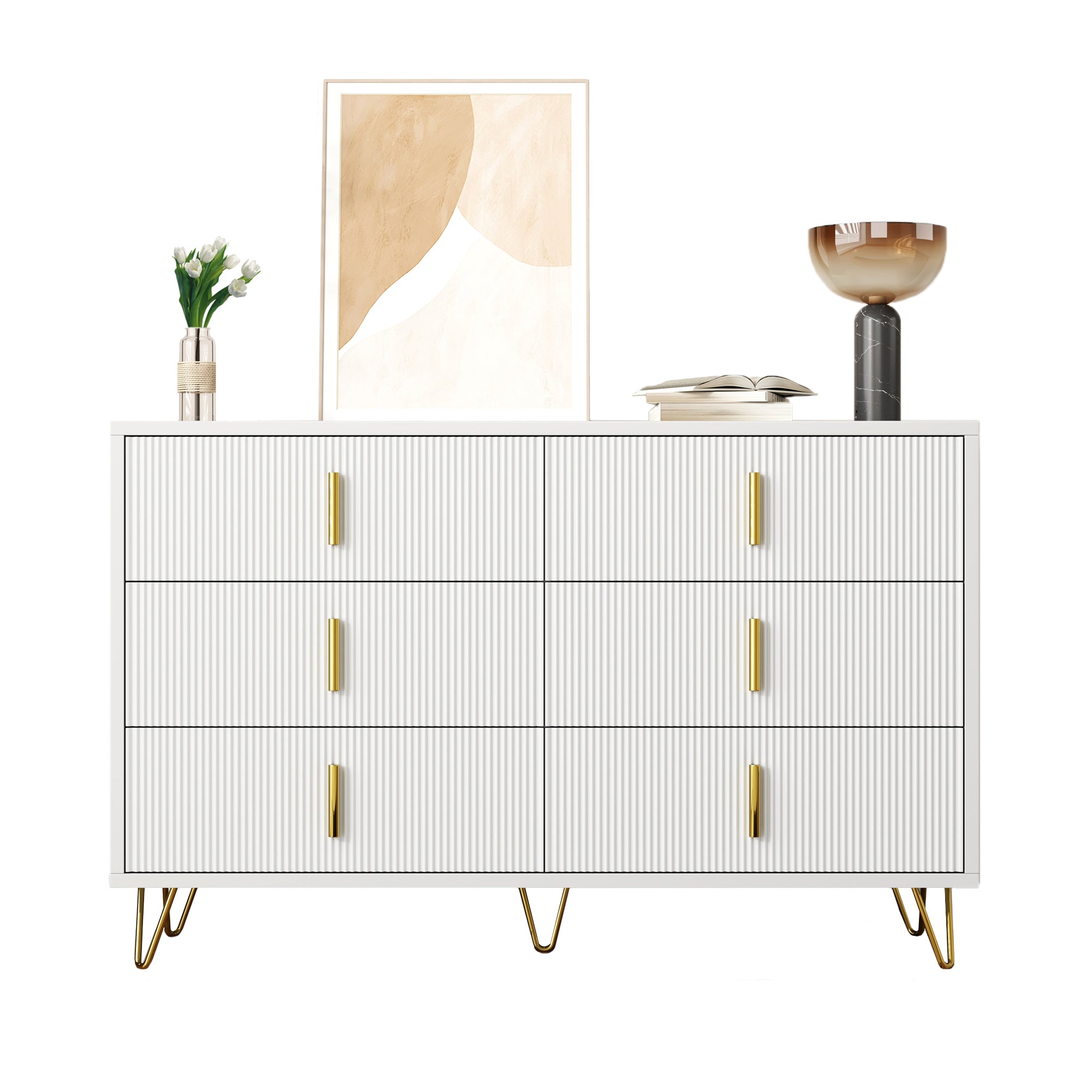 Sideboard Modern Design, Chest of Drawers Storage, Gold Handles