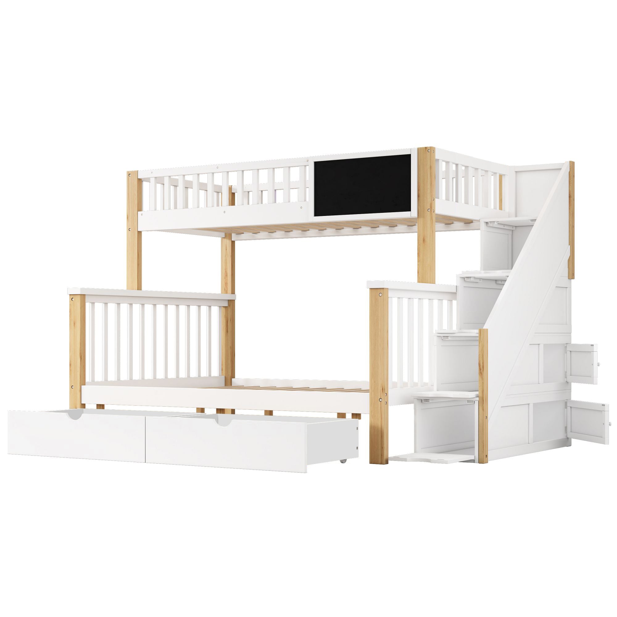 N634P250624N Bunk Bed with Chalkboard and Safety Rail, Pine