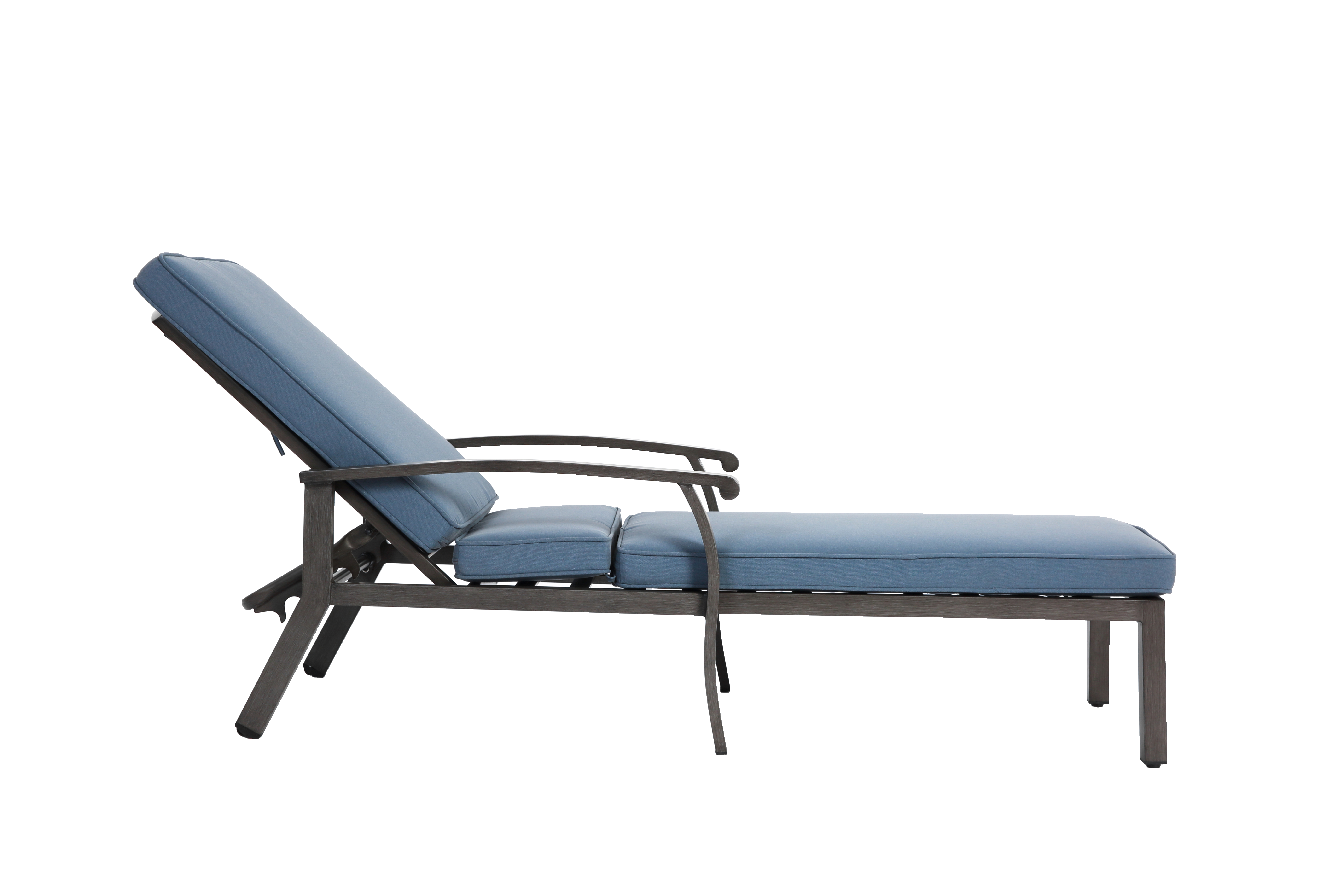 Lounge Patio Chair, Adjustable Reclining Rustproof Aluminum, Waterproof Blue Cushion
