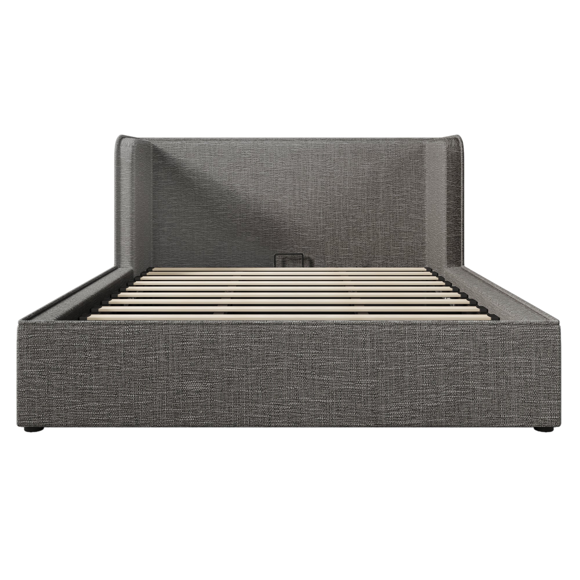 Upholstered Double Bed 160x200 with Hydraulic Storage Space, Grey Linen