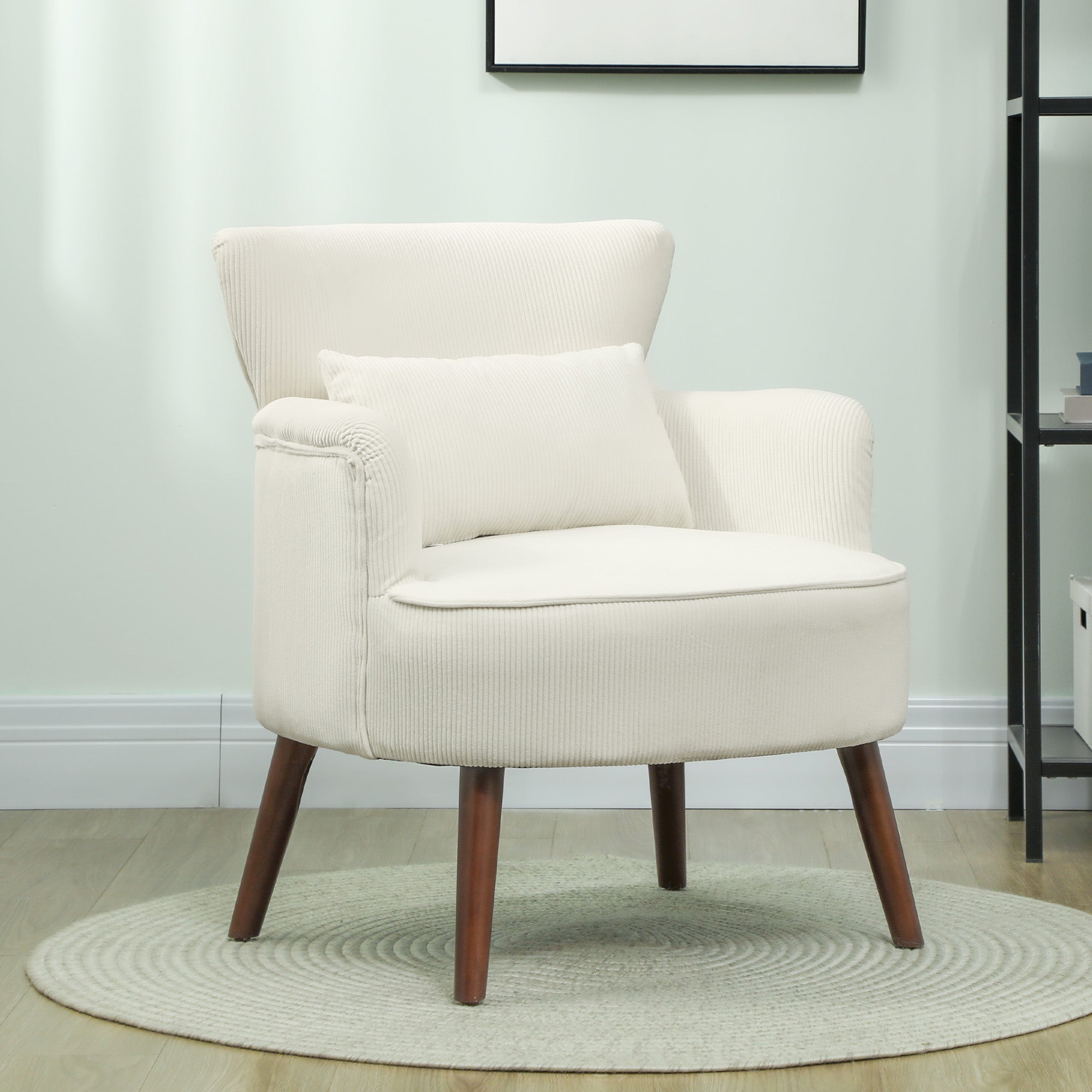 Armchair Lounge Chair Corduroy Look, Cream White