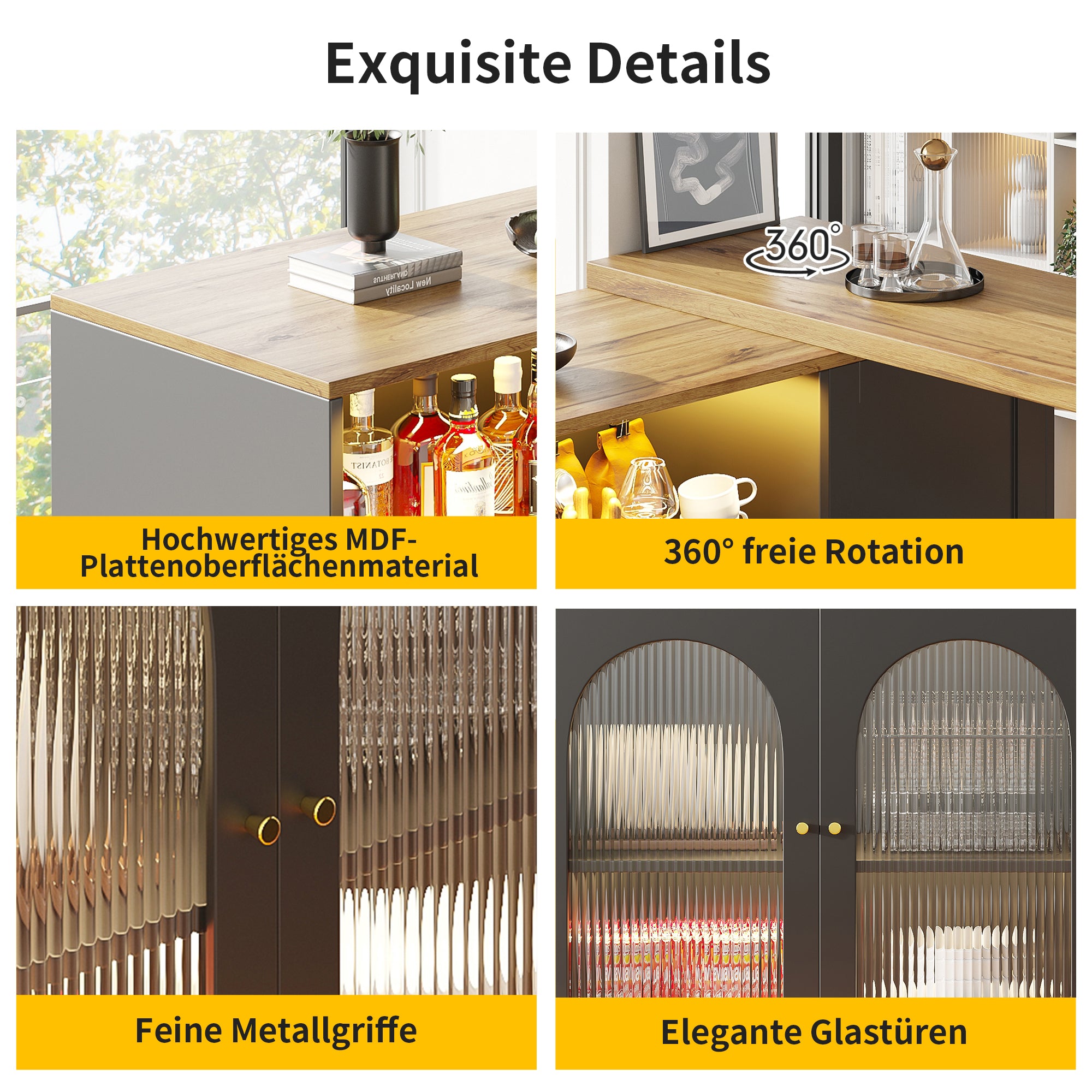 Bar Table, 360° Rotating with LED Light, Matte Black