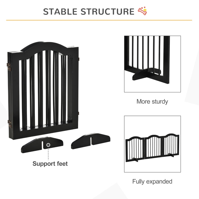 Freestanding Pet Gate, Wooden Foldable Safety Barrier, Black