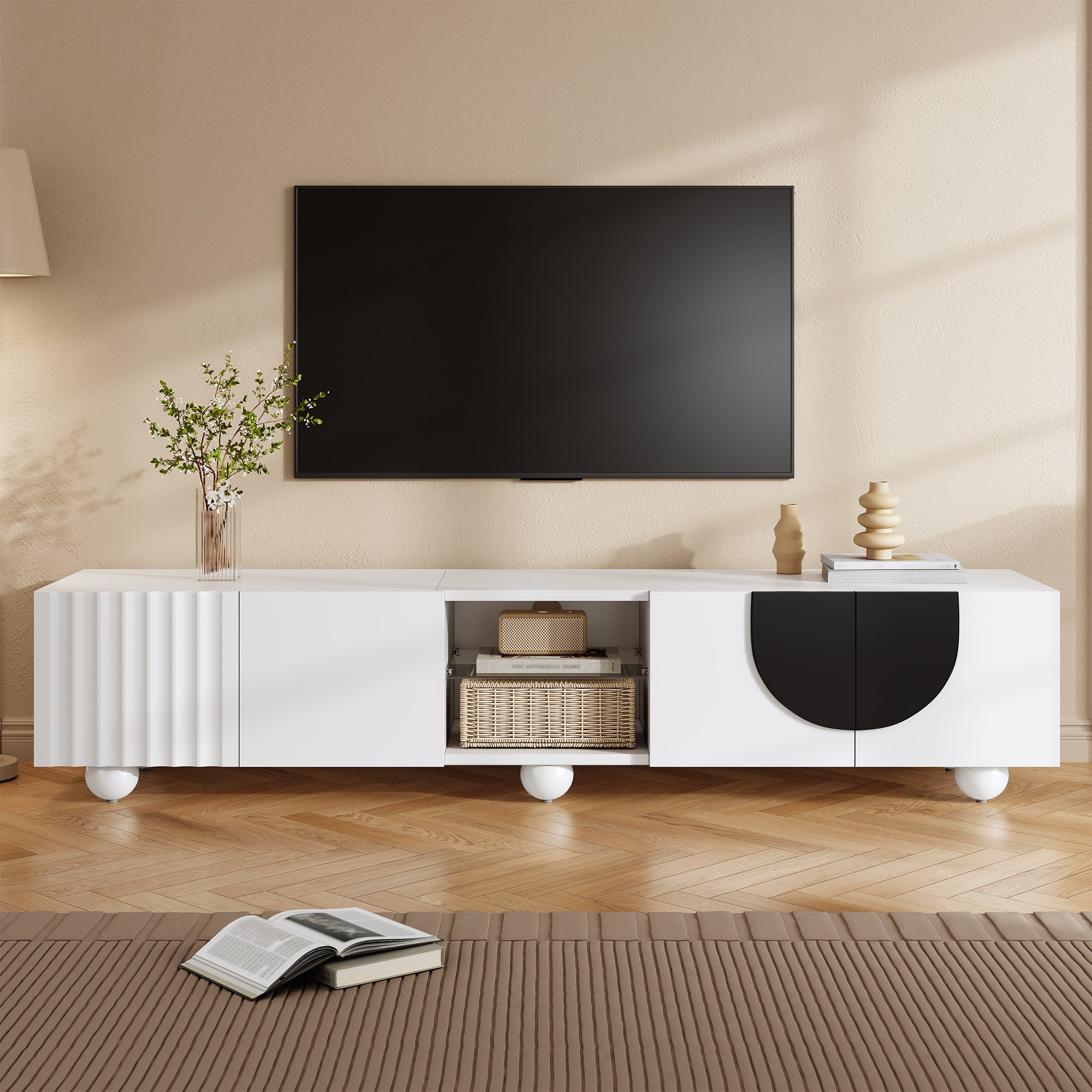 Modern TV Cabinet/Stand, Low Panel, Unique Design, 180x40x41.5 cm (L x W x H)