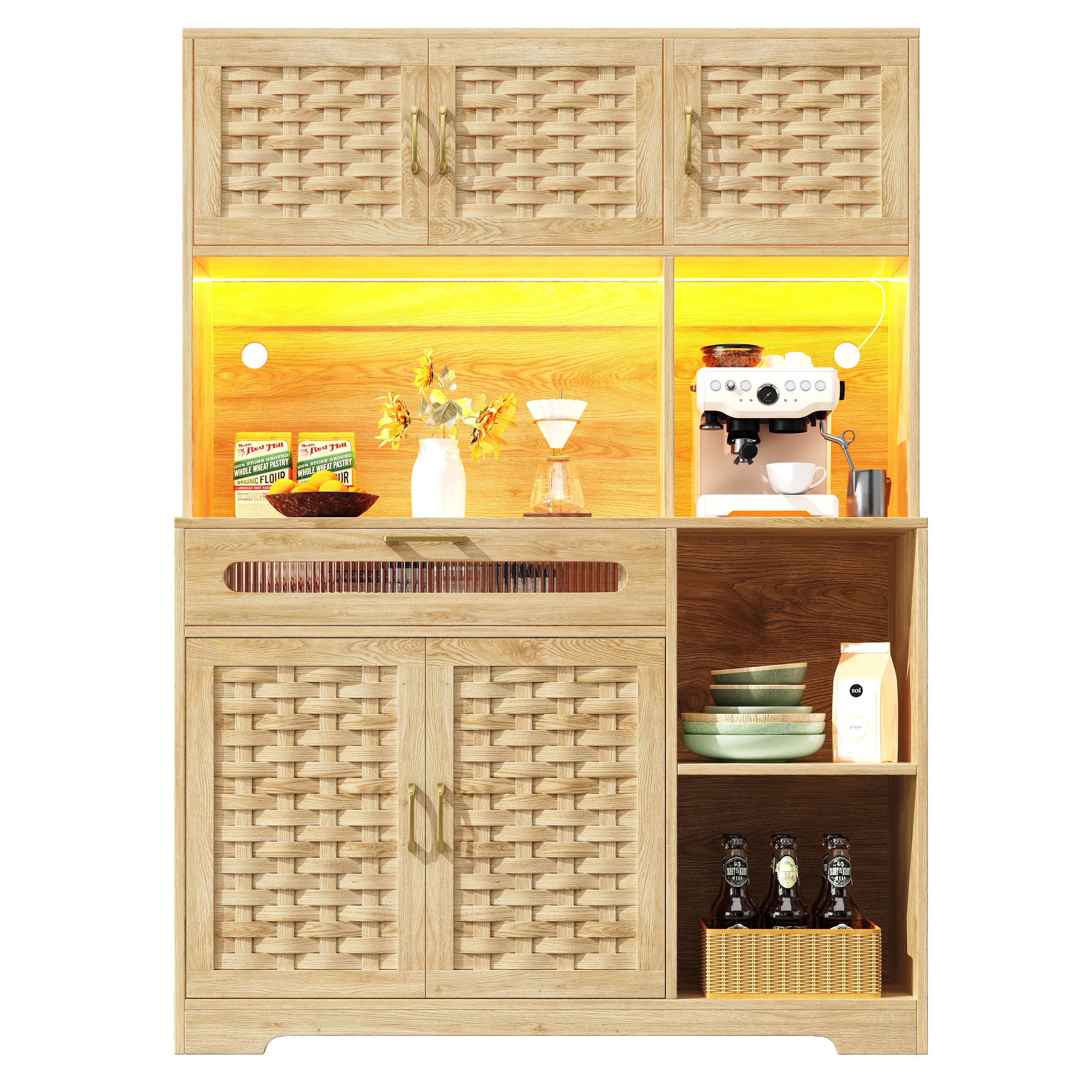Tall Display Cabinet 120x40x180cm with LED Drawers Woven Doors - MDF