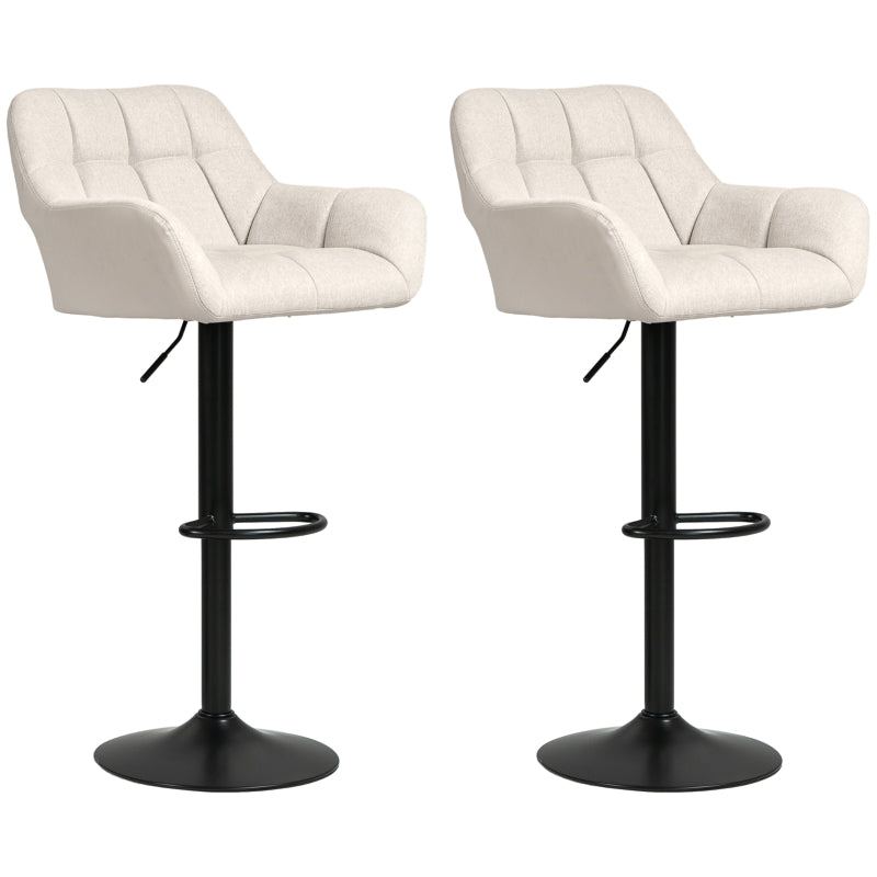 Bar Stool Set of 2, Retro Design Height Adjustable, Cream + Black Faux Leather