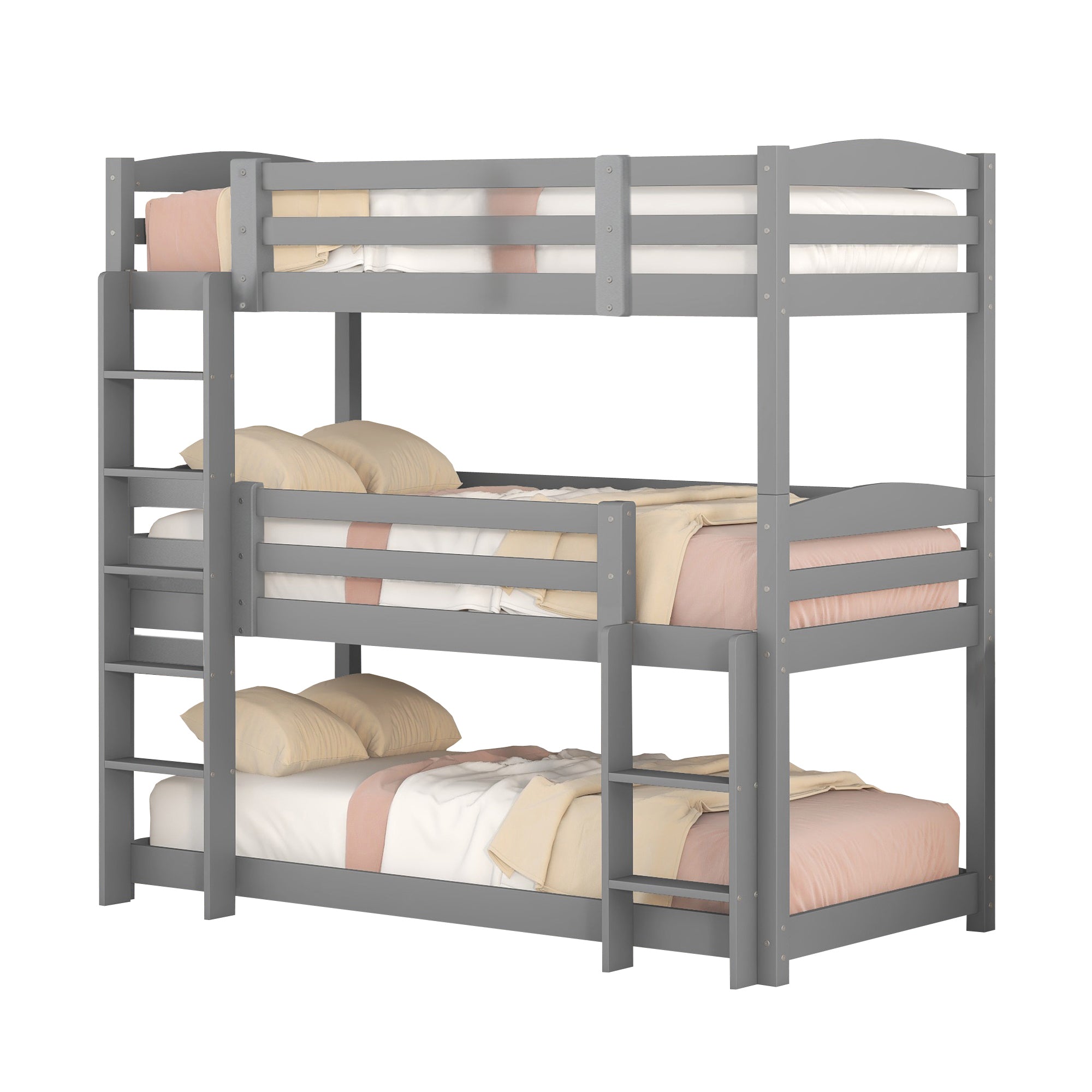 Bunk Bed 90x200cm Single Wooden Triple for Children, Grey