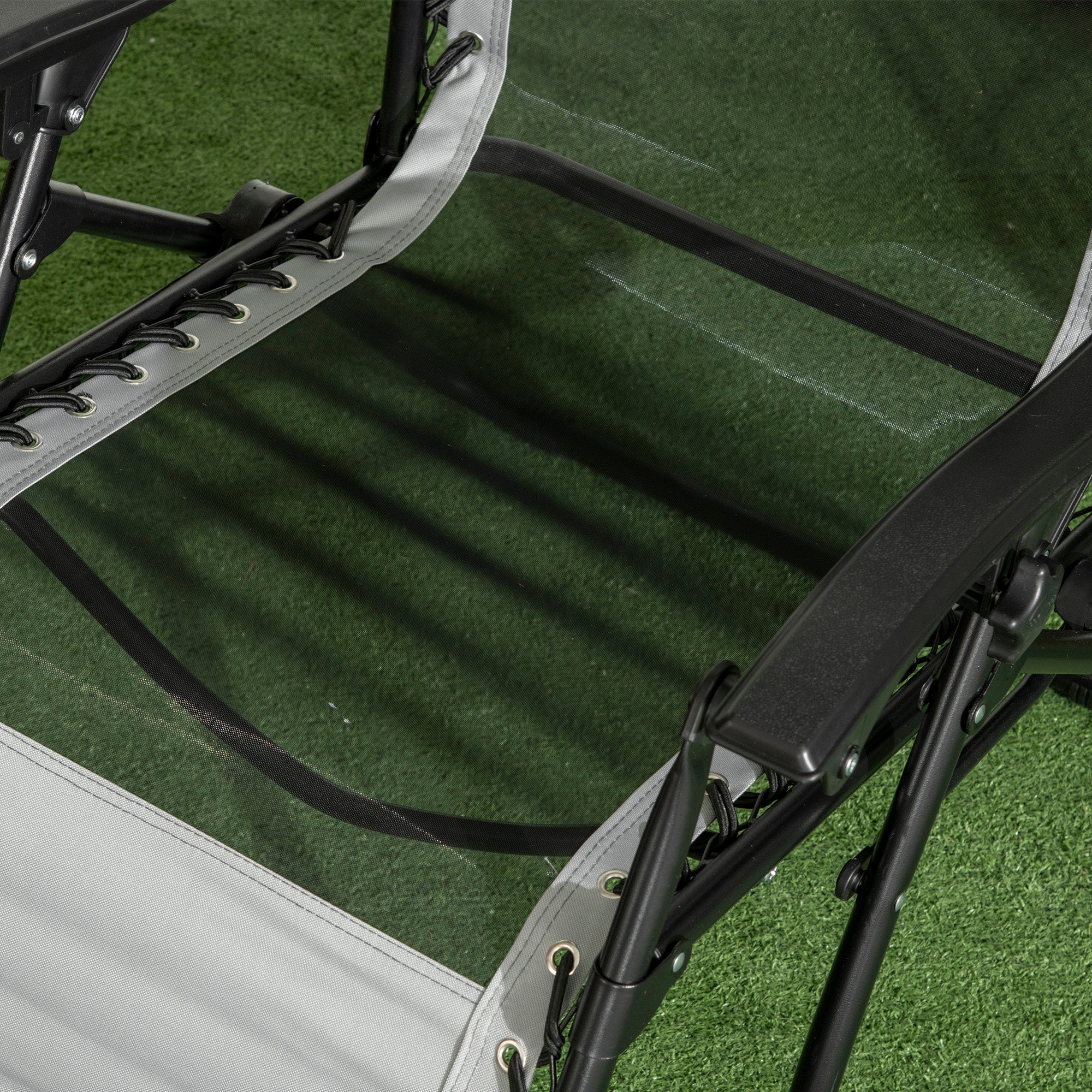 Garden Recliner Chairs Set of 2, Foldable Zero Gravity w/ Footstool and Headrest, Grey