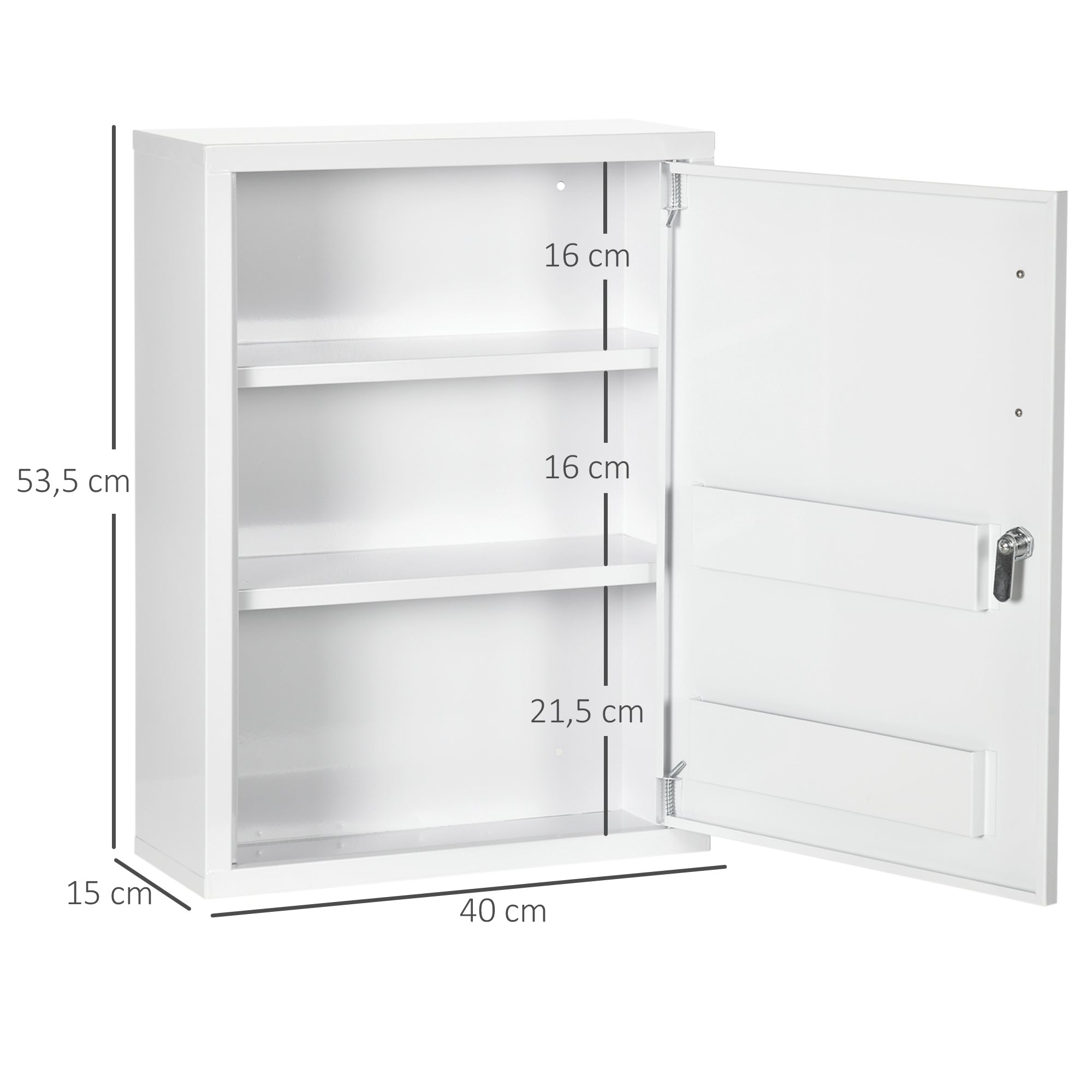 kleankin Medicine Cabinet Wall-Mounted Lockable Steel, White