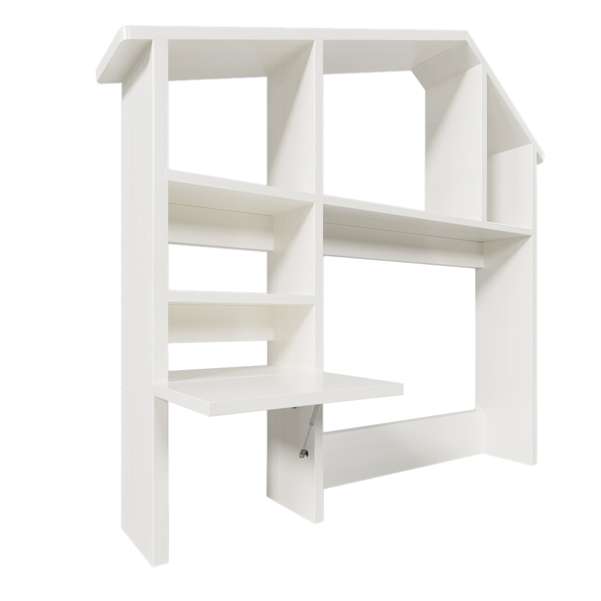 Wooden Shelf with Storage Space, Folding Bedside Table, Anti-Tip, White