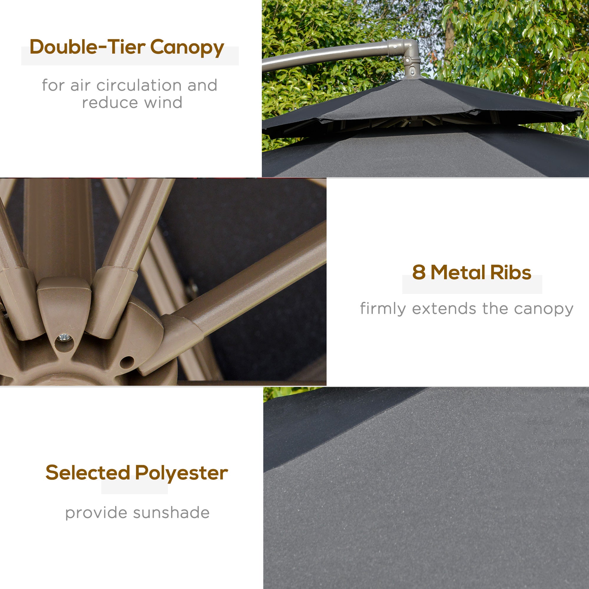 2.7m Banana Parasol Cantilever Umbrella, Double Tier Canopy, Crank Handle, Black