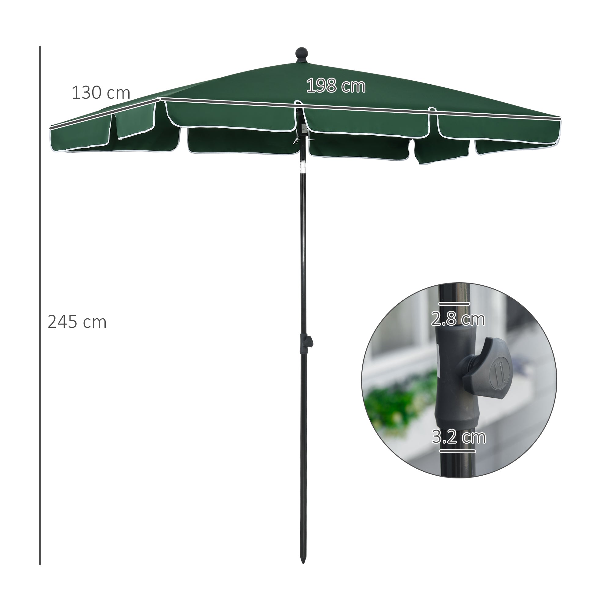 Aluminous Rectangular Parasol Tilting Patio Sunshade 2M x 1.25M, Green