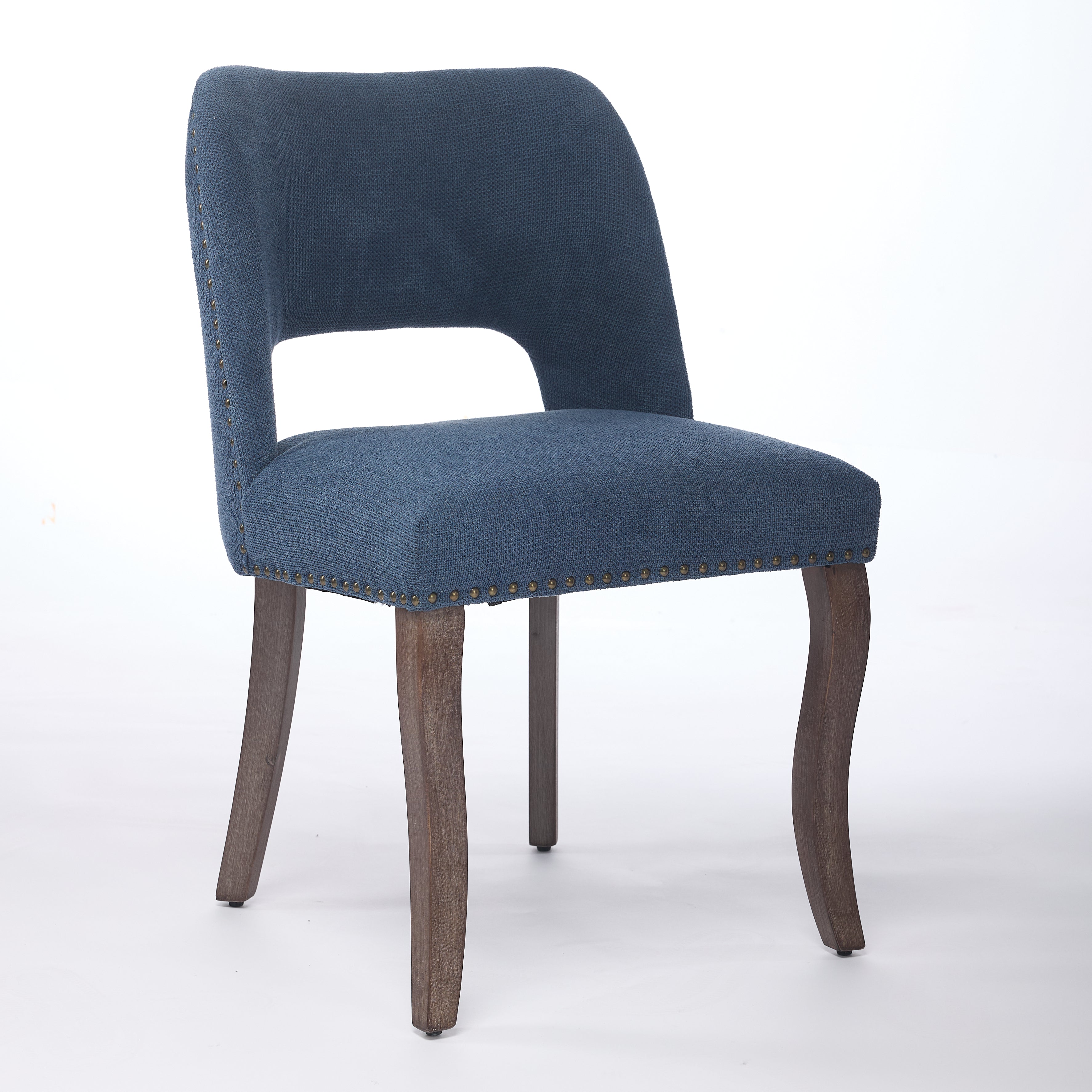 Wooden Dining Chairs Set of 2 Modern Fabric Upholstered - Blue