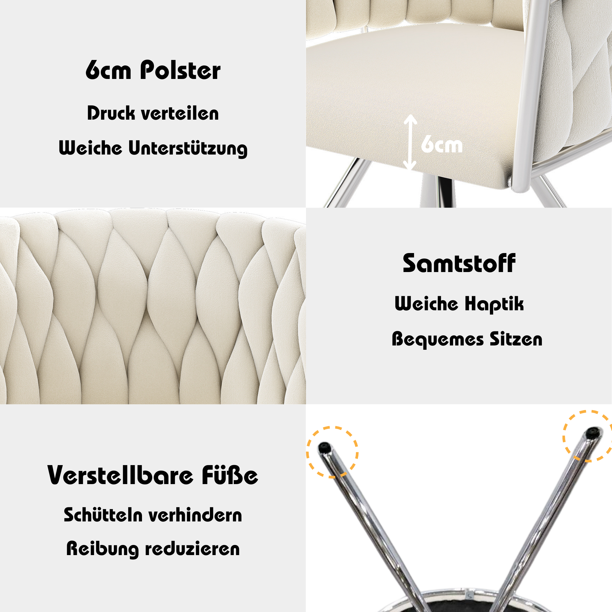 Velvet Dining Chair Set of 2, Swivel Chair with Metal Legs, Beige+Silver